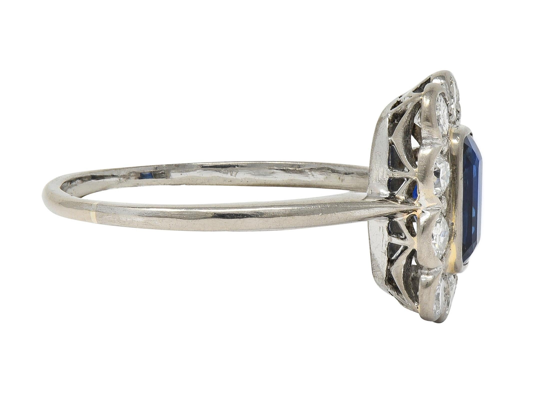 Art Deco 2.00 CTW Sapphire Diamond Platinum Vintage Halo Ring