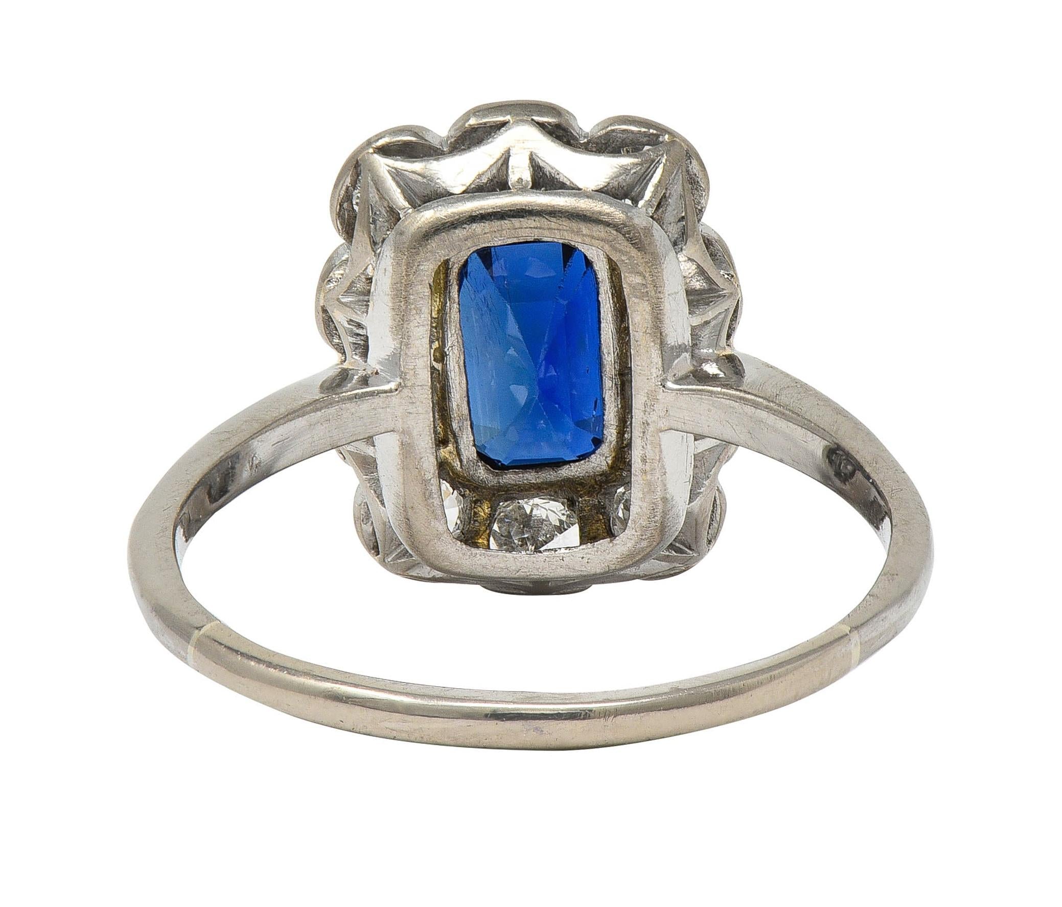 Art Deco 2.00 CTW Sapphire Diamond Platinum Vintage Halo Ring