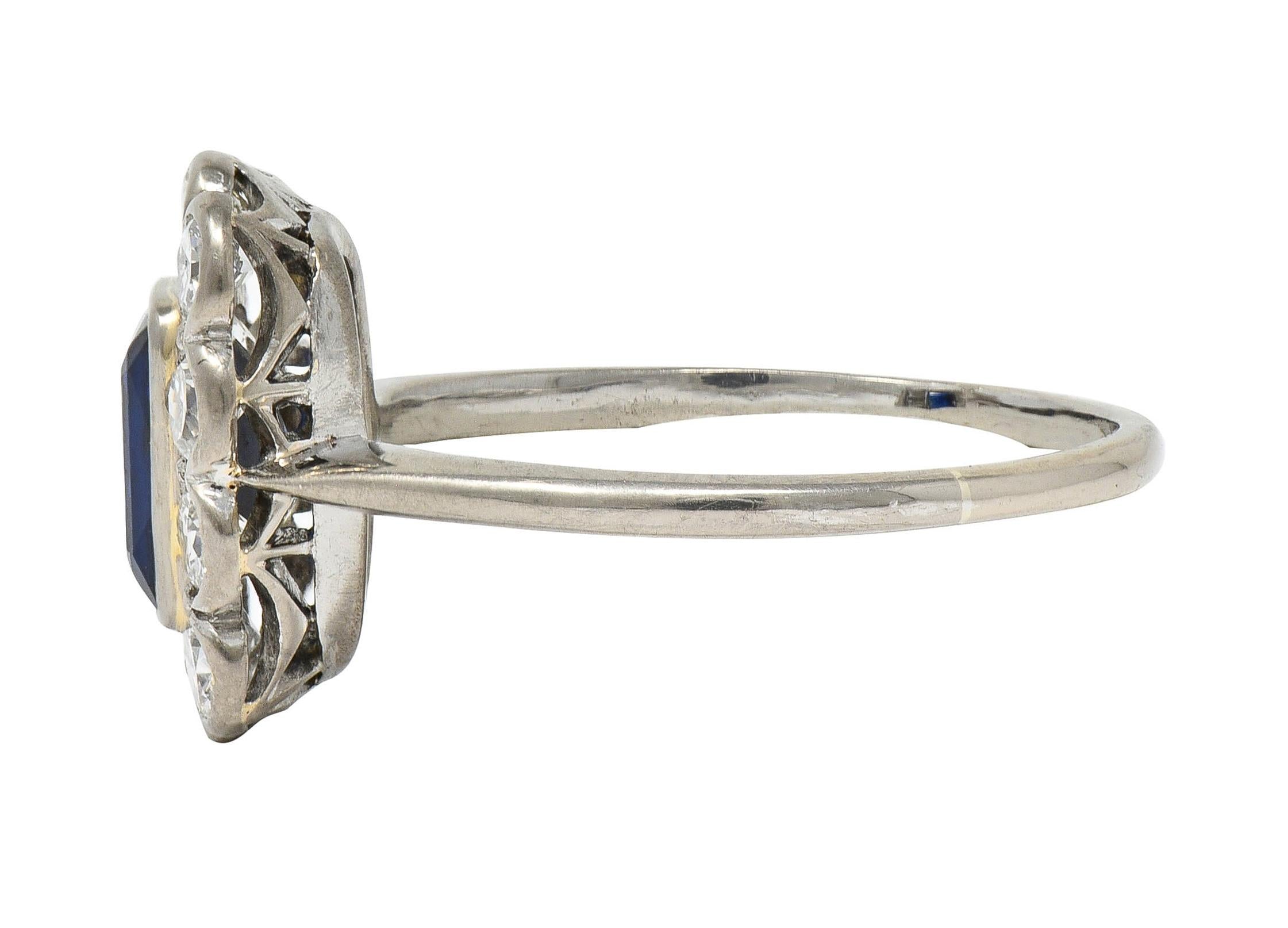 Art Deco 2.00 CTW Sapphire Diamond Platinum Vintage Halo Ring