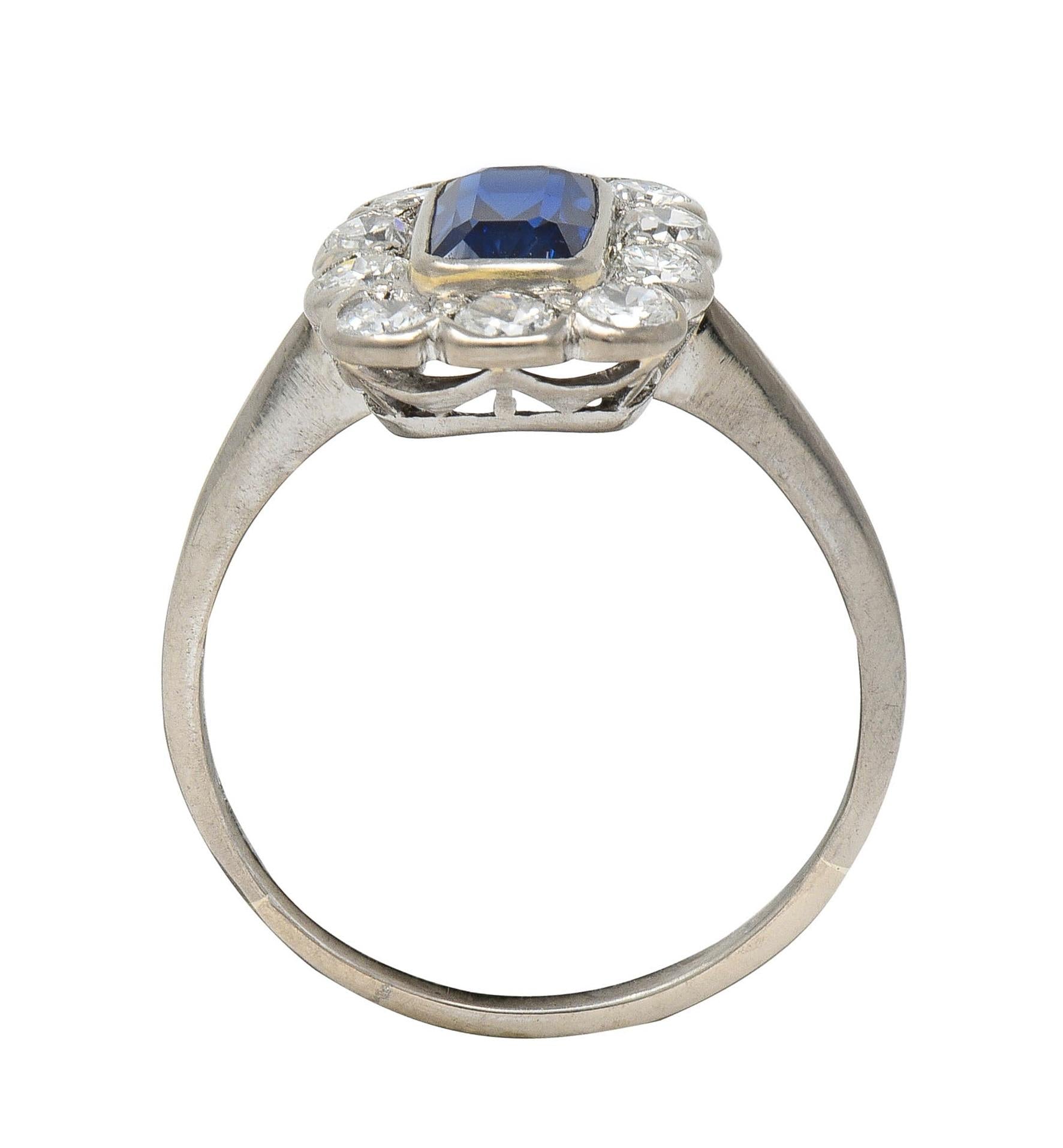 Art Deco 2.00 CTW Sapphire Diamond Platinum Vintage Halo Ring