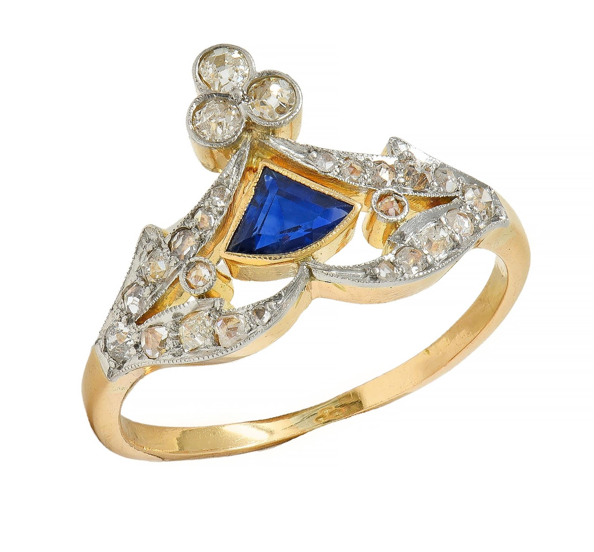 Edwardian Sapphire Diamond Platinum 18 Karat Yellow Gold Antique Tiara Ring