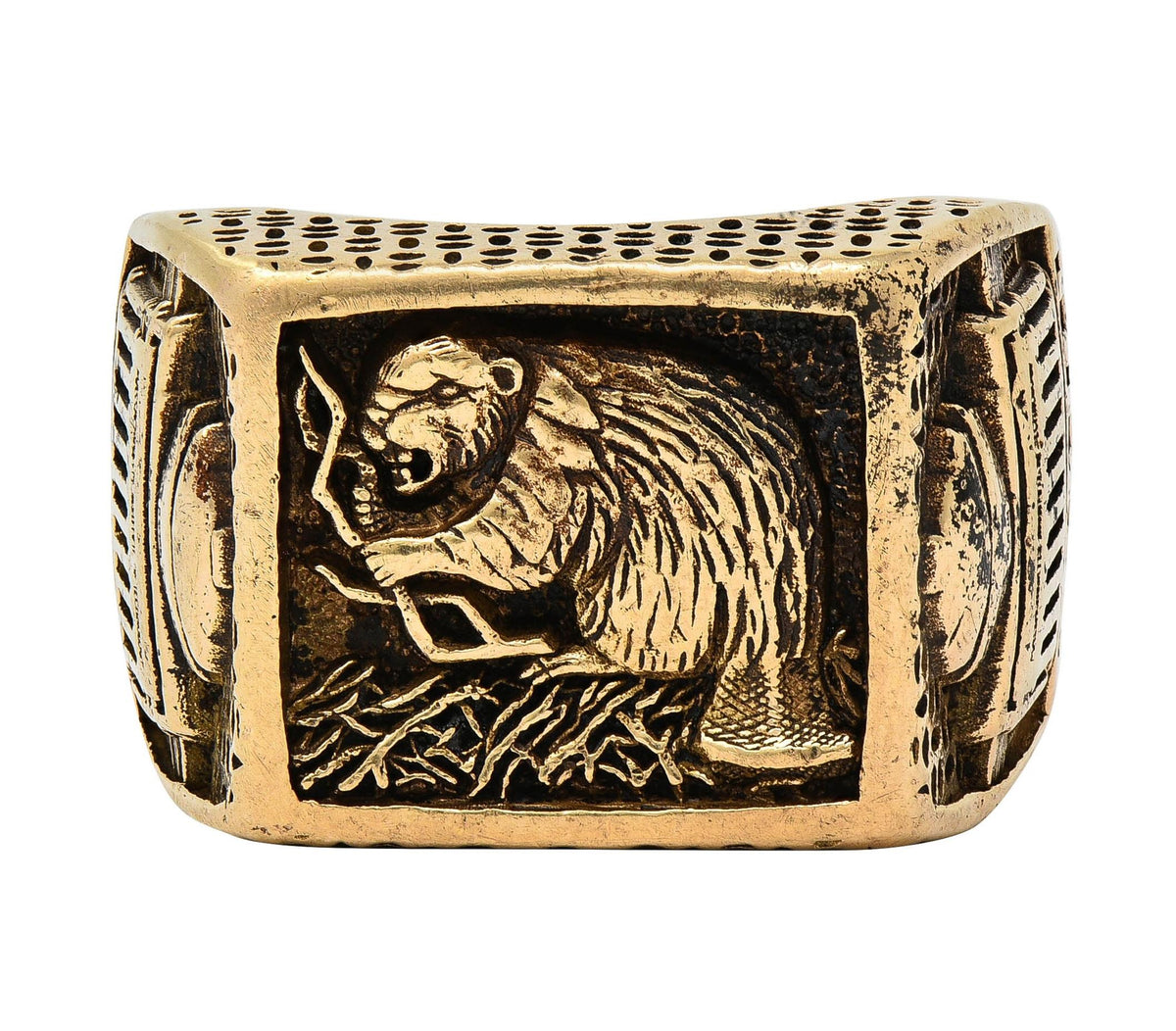 1980 14 Karat Yellow Gold Vintage MIT Intaglio Signet Beaver Class Uni