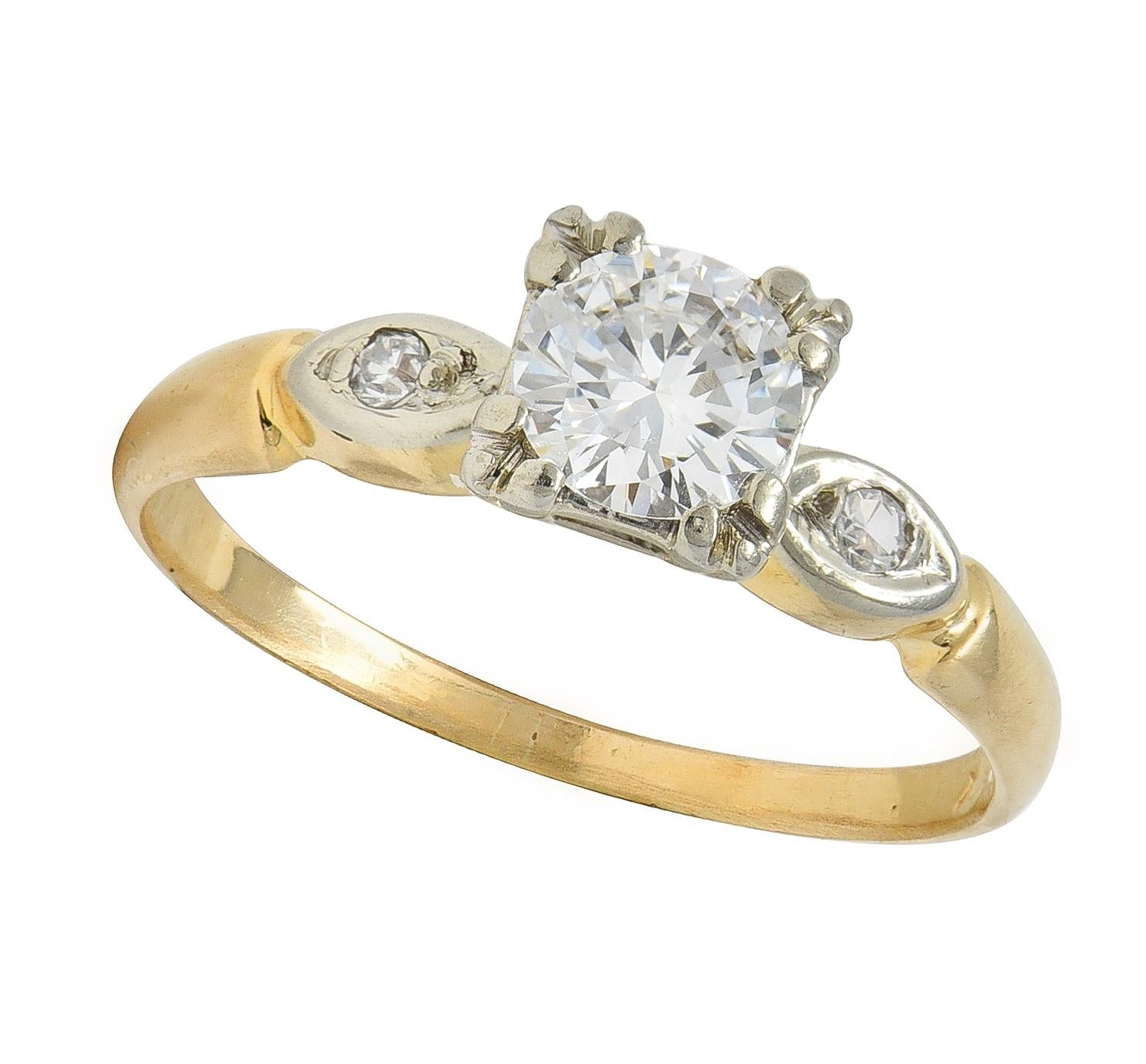 Retro Transitional Cut Diamond 14 Karat Yellow Gold Vintage Engagement Ring
