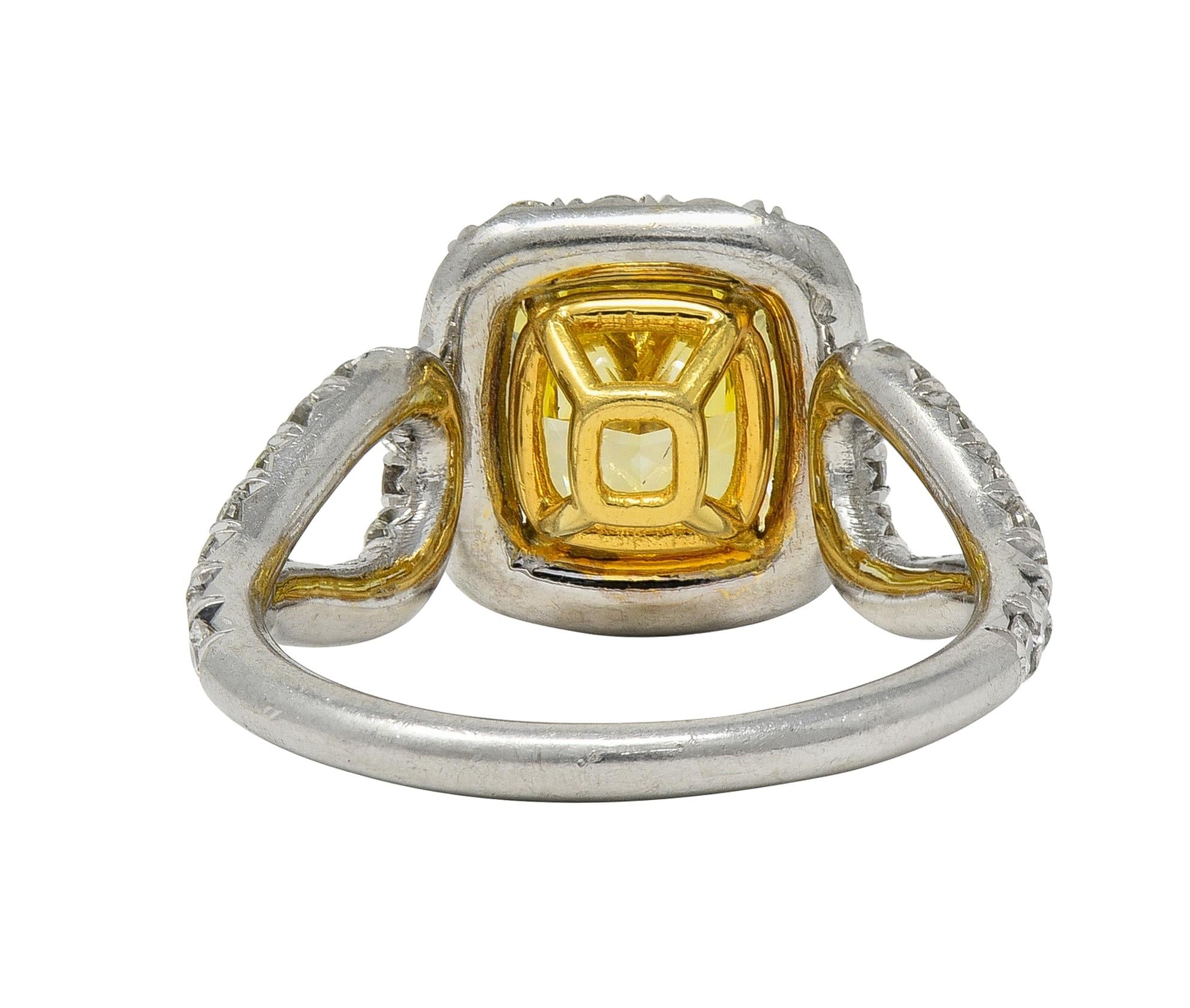 2.79 CTW Fancy Yellow Diamond Platinum 18K Gold Halo Engagement Ring GIA