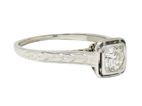 Art Deco 0.40 CTW Diamond 18 Karat White Gold Vintage Trellis Engagement Ring
