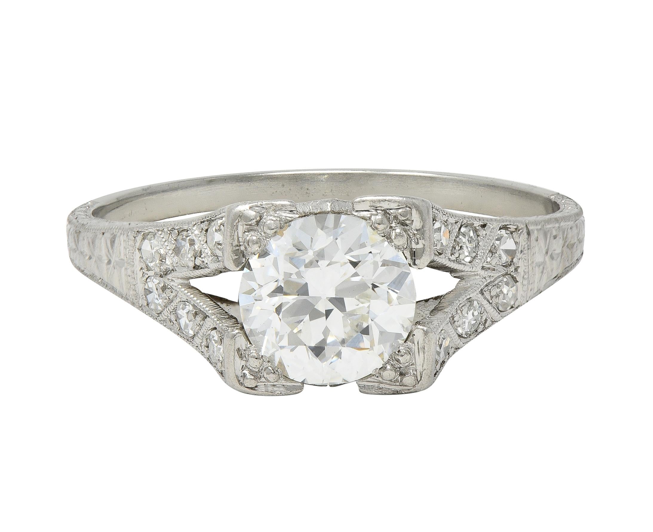 Art Deco 1.30 CTW Diamond Platinum Vintage Fanning Wheat Engagement Ring