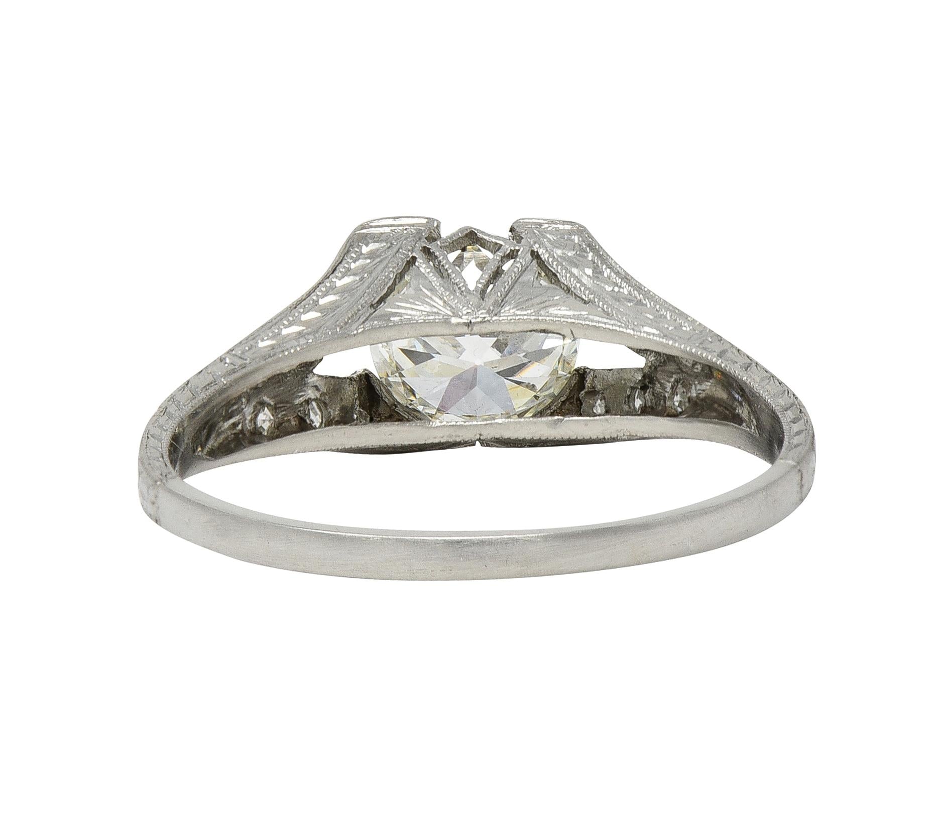 Art Deco 1.30 CTW Diamond Platinum Vintage Fanning Wheat Engagement Ring