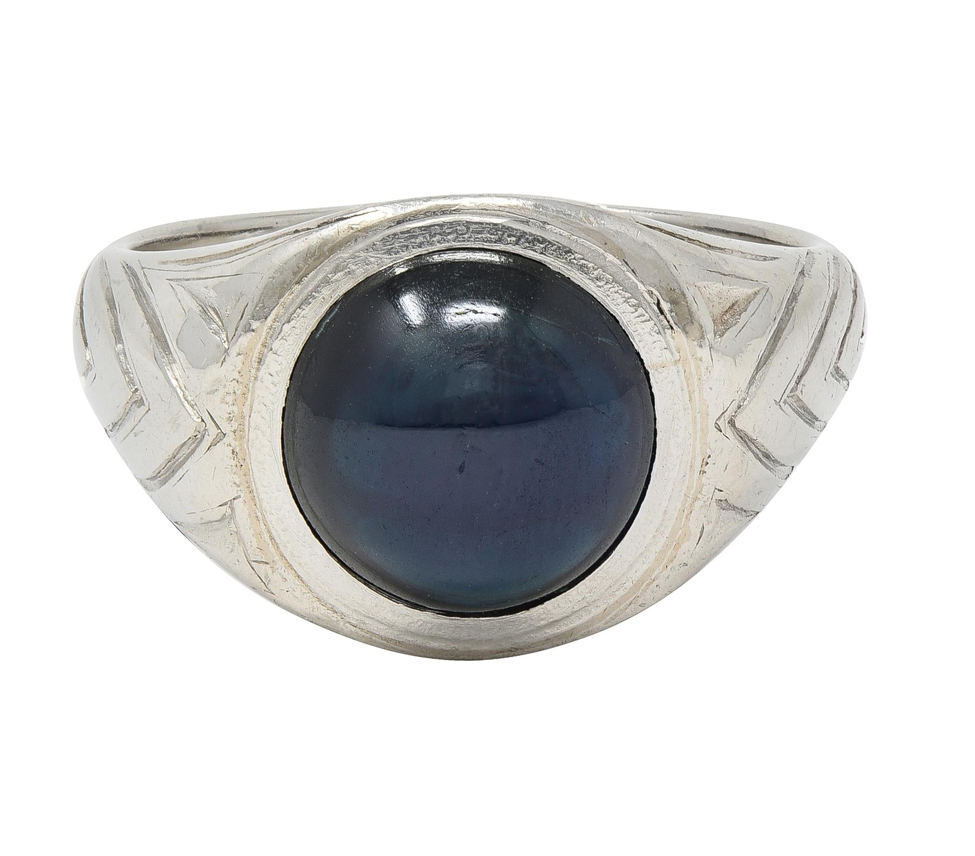 Art Deco 4.37 CTW Sapphire Cabochon Platinum Vintage Streamline Unisex Ring