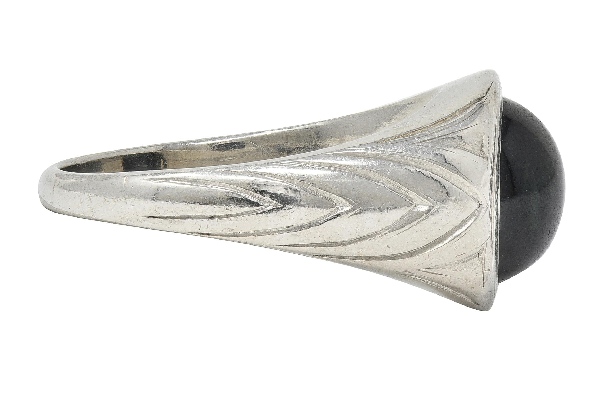 Art Deco 4.37 CTW Sapphire Cabochon Platinum Vintage Streamline Unisex Ring