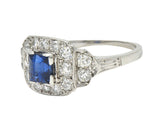 Art Deco 1.38 CTW Sapphire Diamond Platinum Vintage Cluster Ring