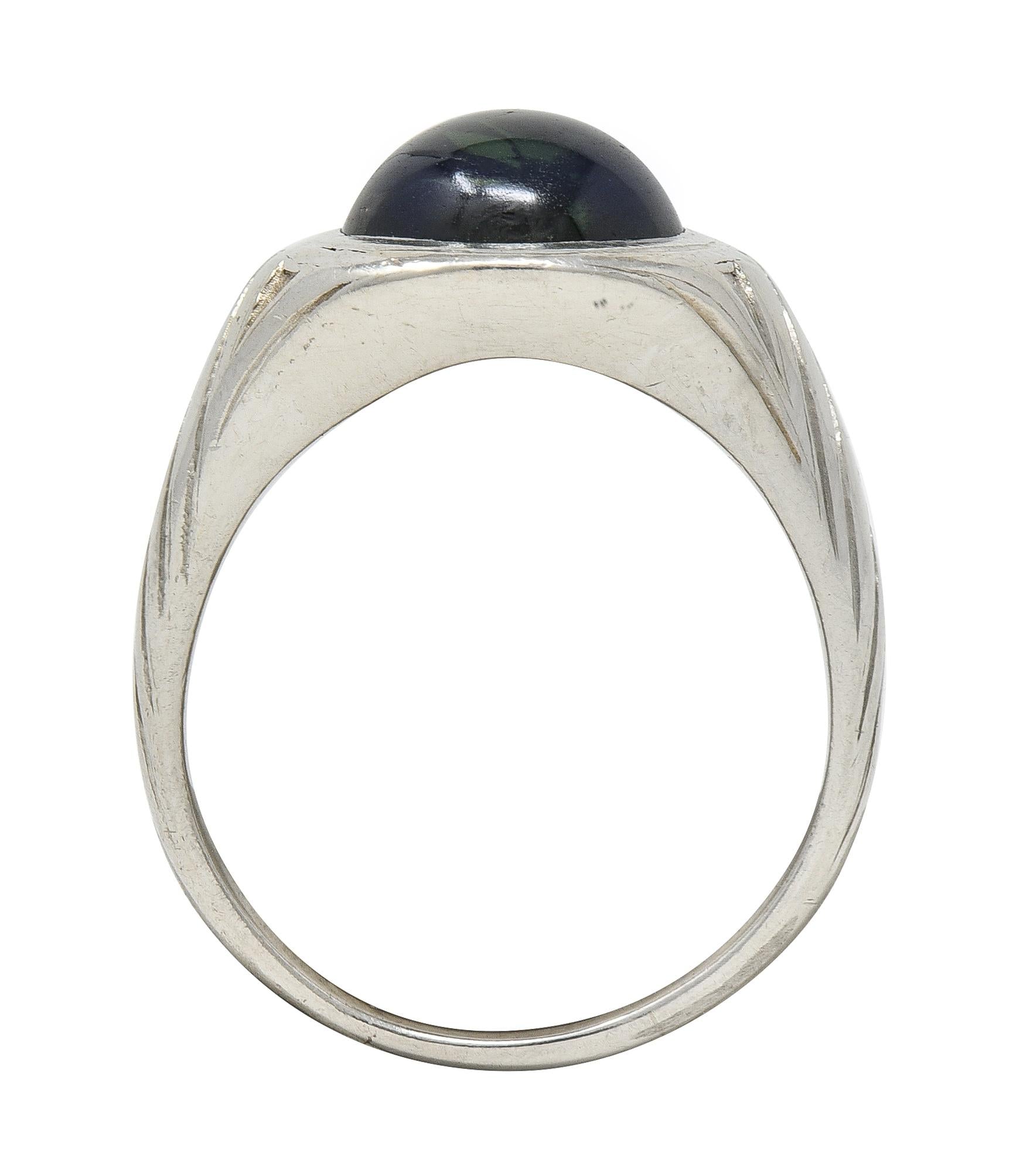 Art Deco 4.37 CTW Sapphire Cabochon Platinum Vintage Streamline Unisex Ring