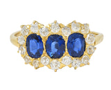 Victorian 2.58 CTW Sapphire Diamond 18K Yellow Gold Antique Cluster Band Ring