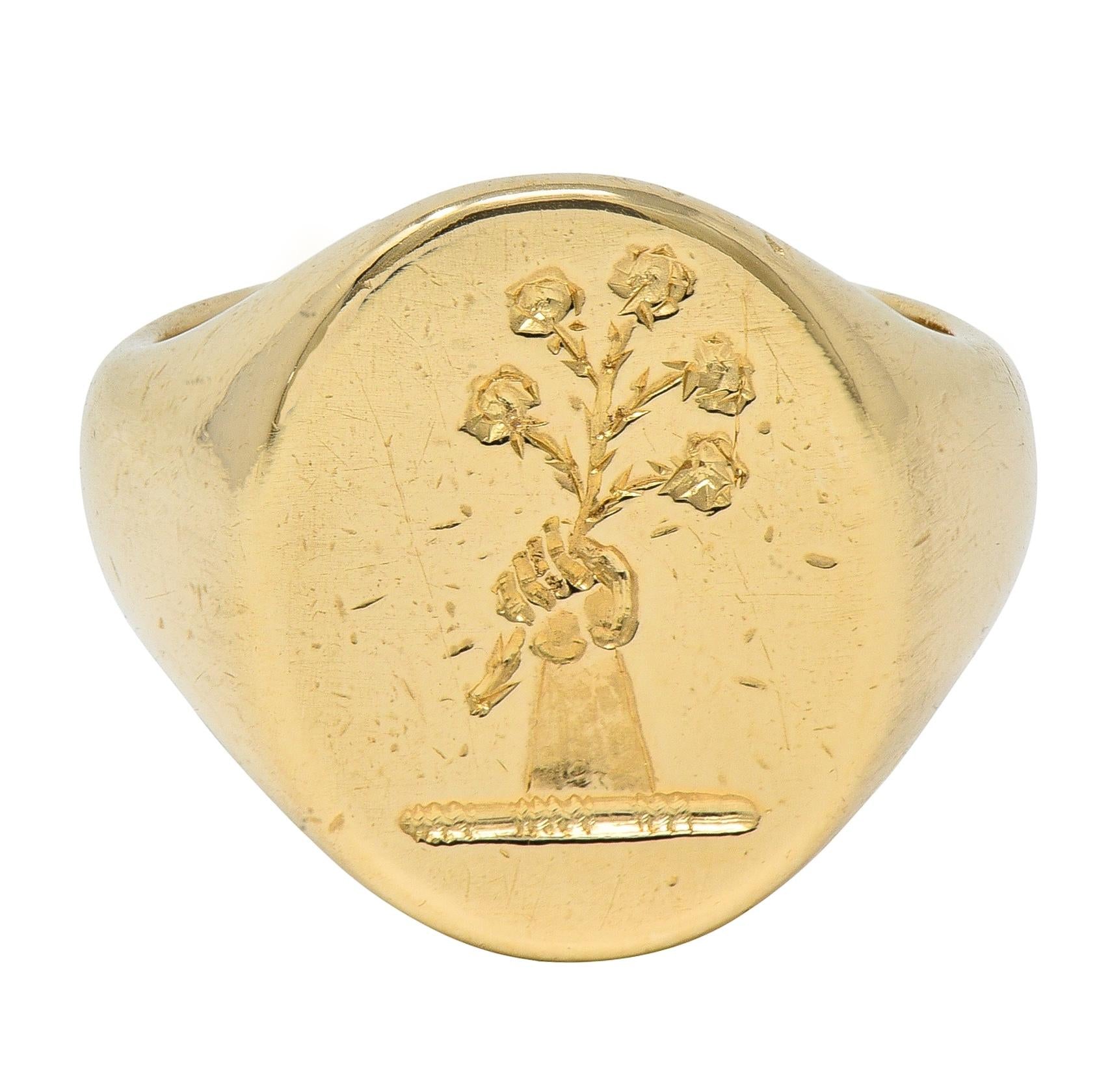 Birks Victorian 14 Karat Yellow Gold Antique Unisex Intaglio Signet Ring