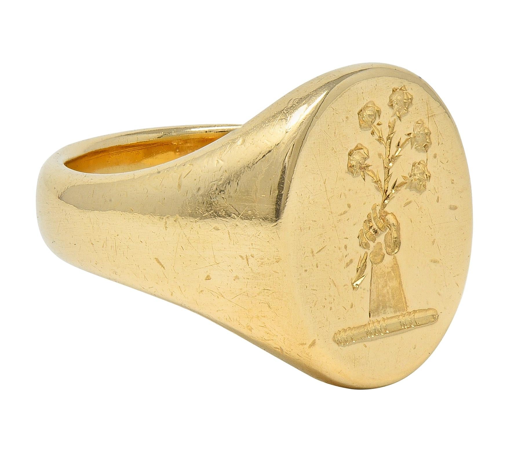Birks Victorian 14 Karat Yellow Gold Antique Unisex Intaglio Signet Ring
