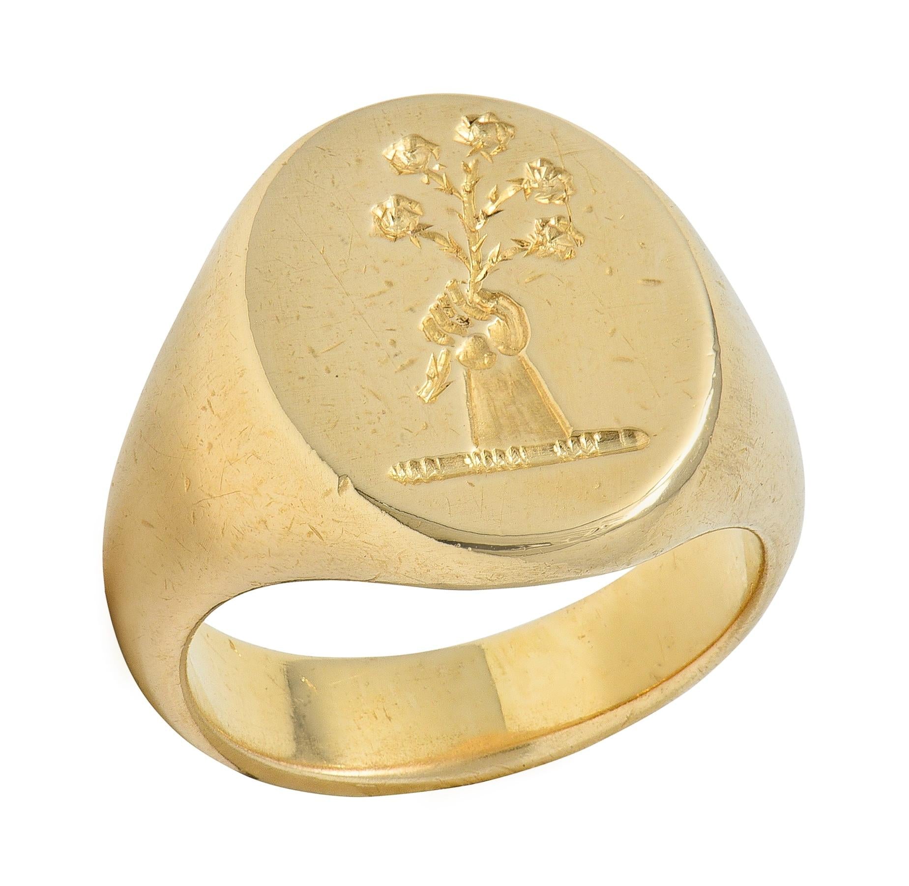 Birks Victorian 14 Karat Yellow Gold Antique Unisex Intaglio Signet Ring