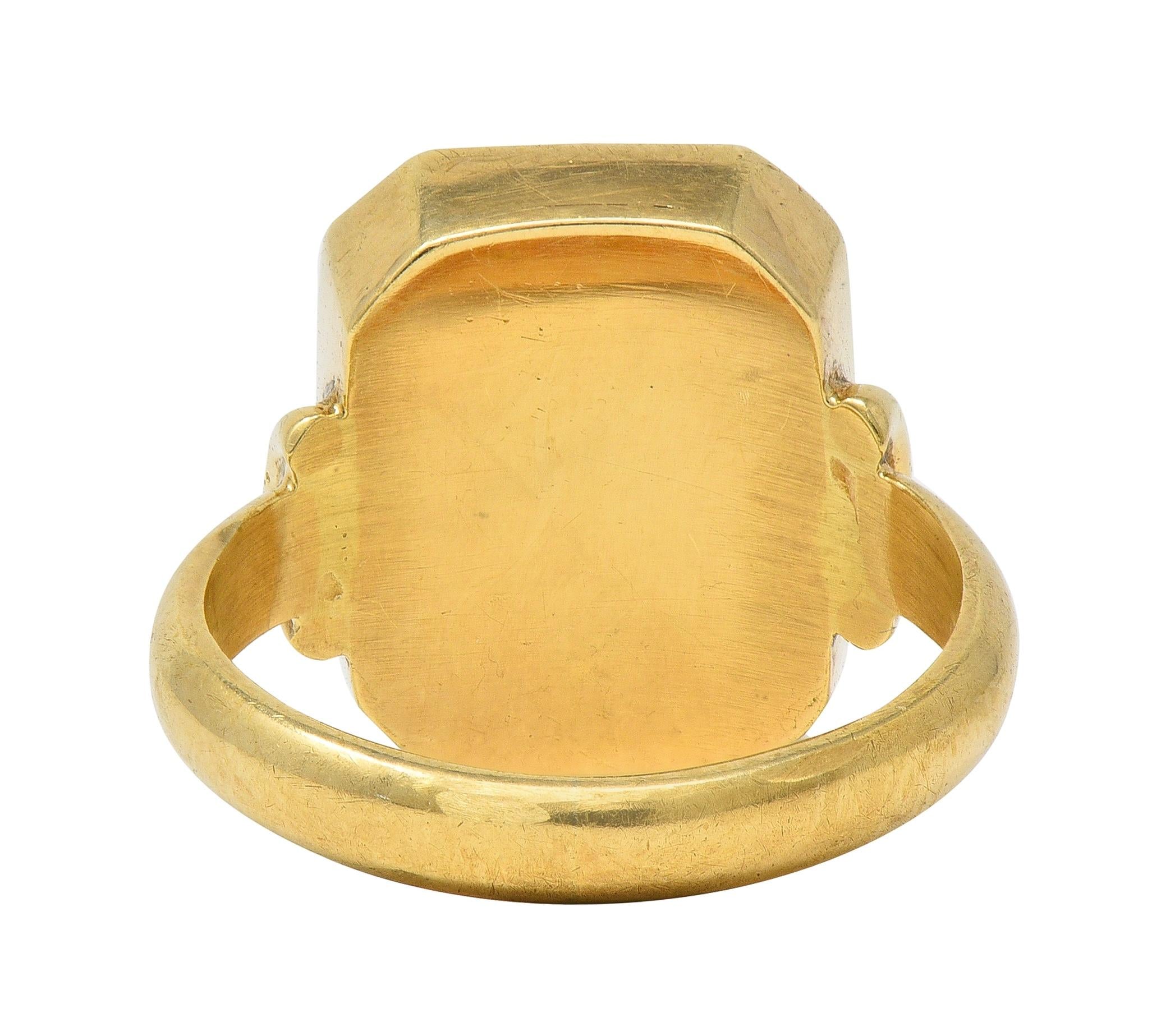 Victorian Blue Sardonyx 14K Yellow Gold Antique Heraldry Intaglio Signet Ring