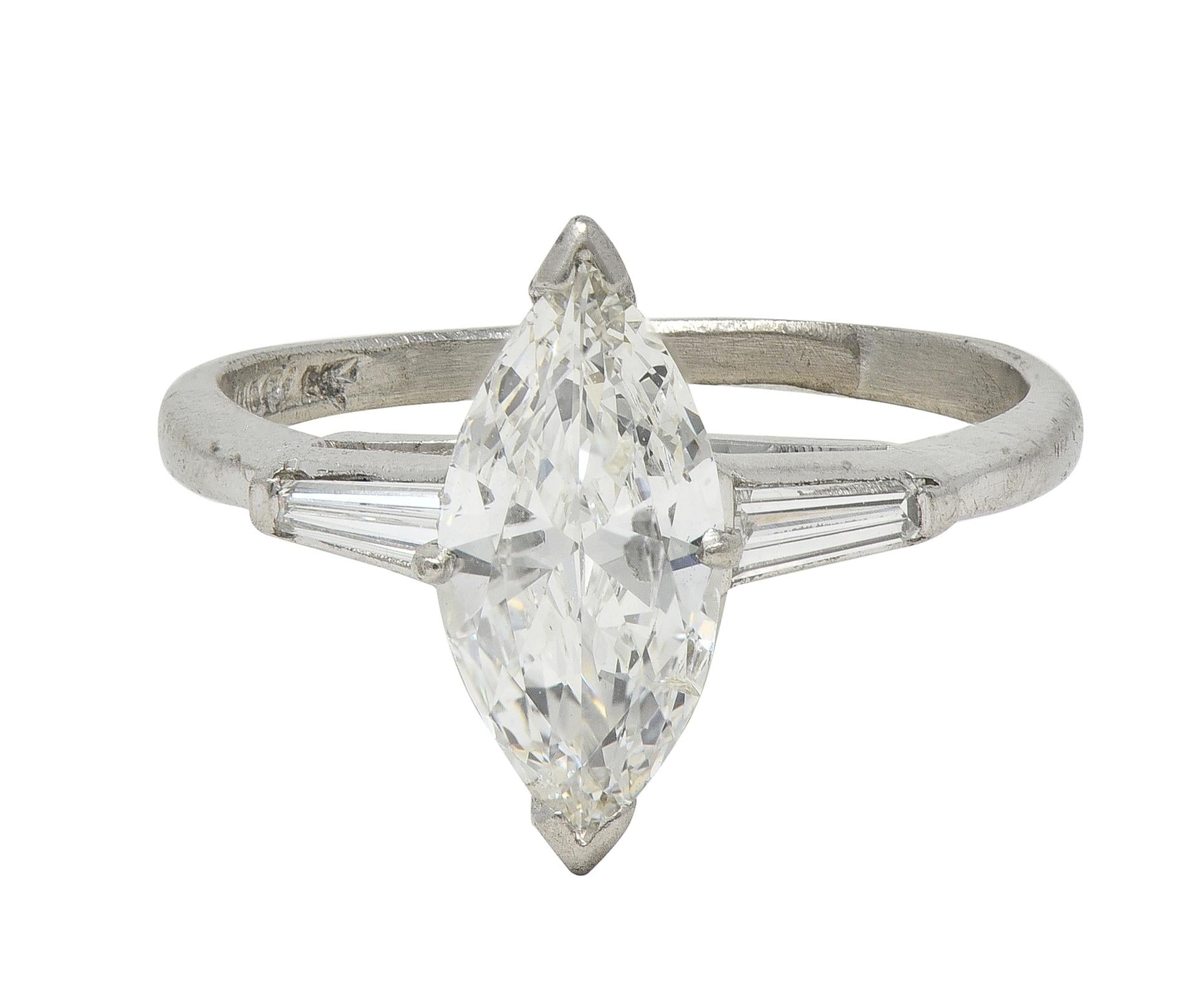 Mid-Century 1.35 CTW Marquise Cut Diamond Platinum Vintage Engagement Ring