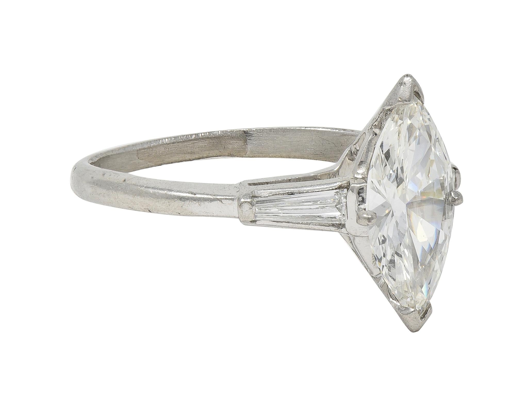 Mid-Century 1.35 CTW Marquise Cut Diamond Platinum Vintage Engagement Ring
