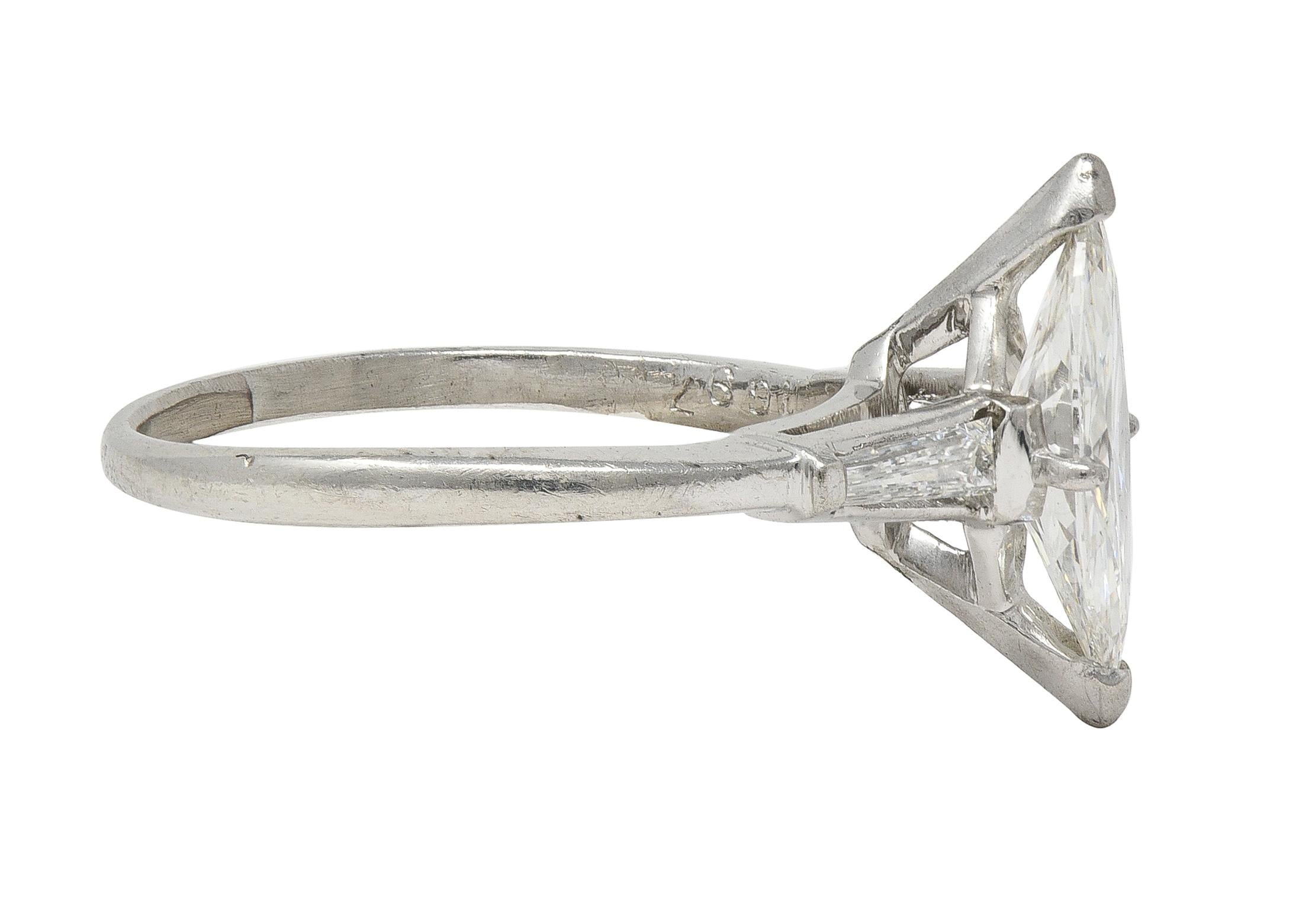 Mid-Century 1.35 CTW Marquise Cut Diamond Platinum Vintage Engagement Ring