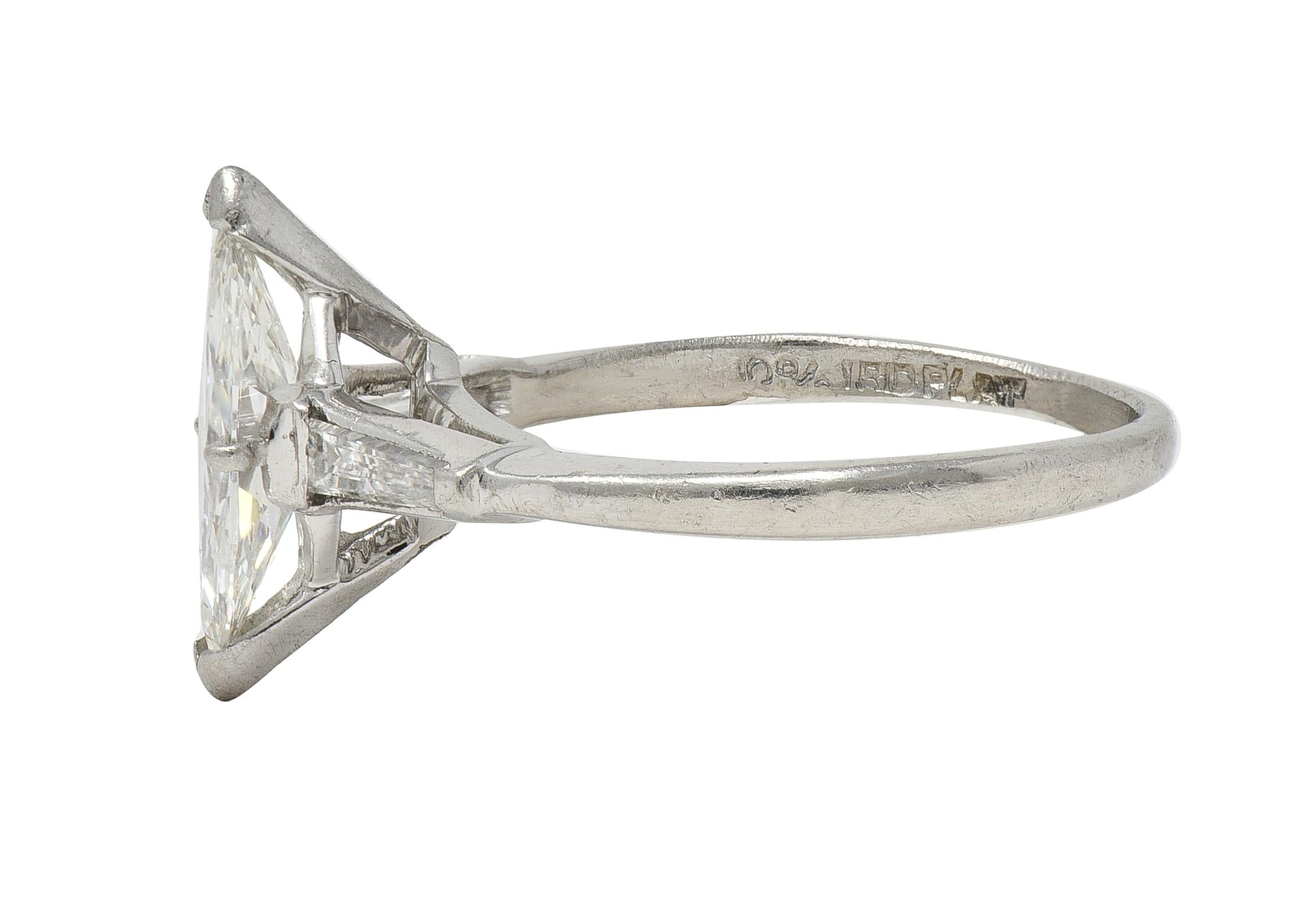 Mid-Century 1.35 CTW Marquise Cut Diamond Platinum Vintage Engagement Ring
