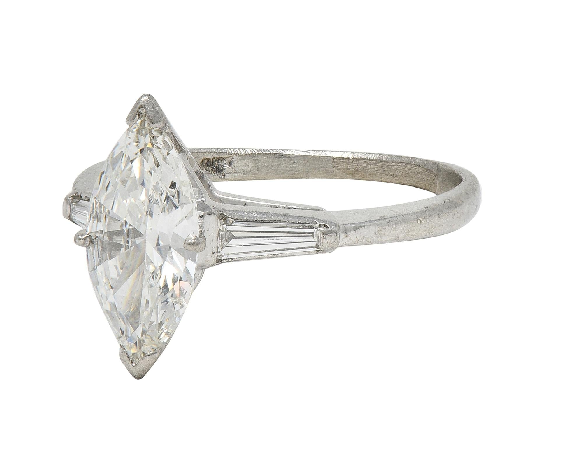 Mid-Century 1.35 CTW Marquise Cut Diamond Platinum Vintage Engagement Ring