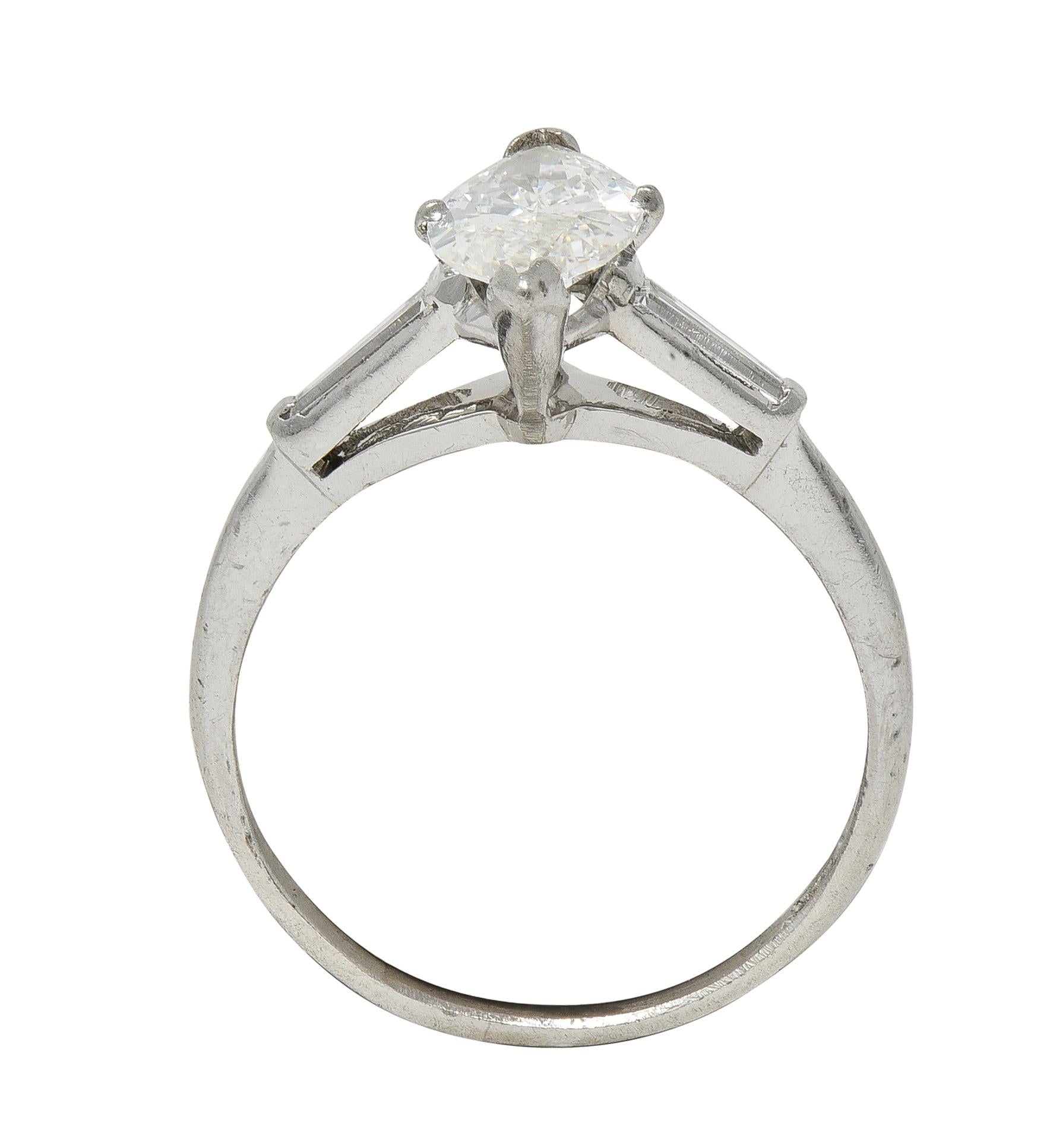 Mid-Century 1.35 CTW Marquise Cut Diamond Platinum Vintage Engagement Ring