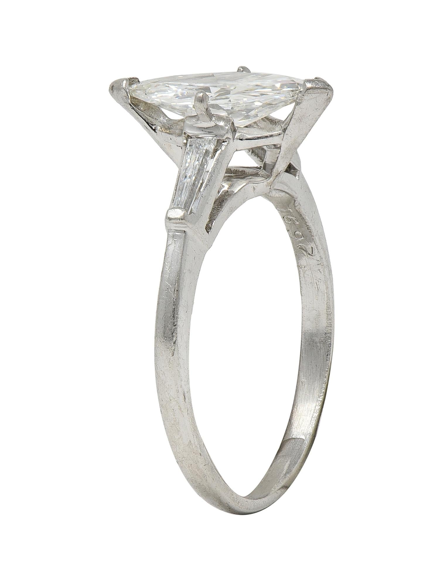 Mid-Century 1.35 CTW Marquise Cut Diamond Platinum Vintage Engagement Ring