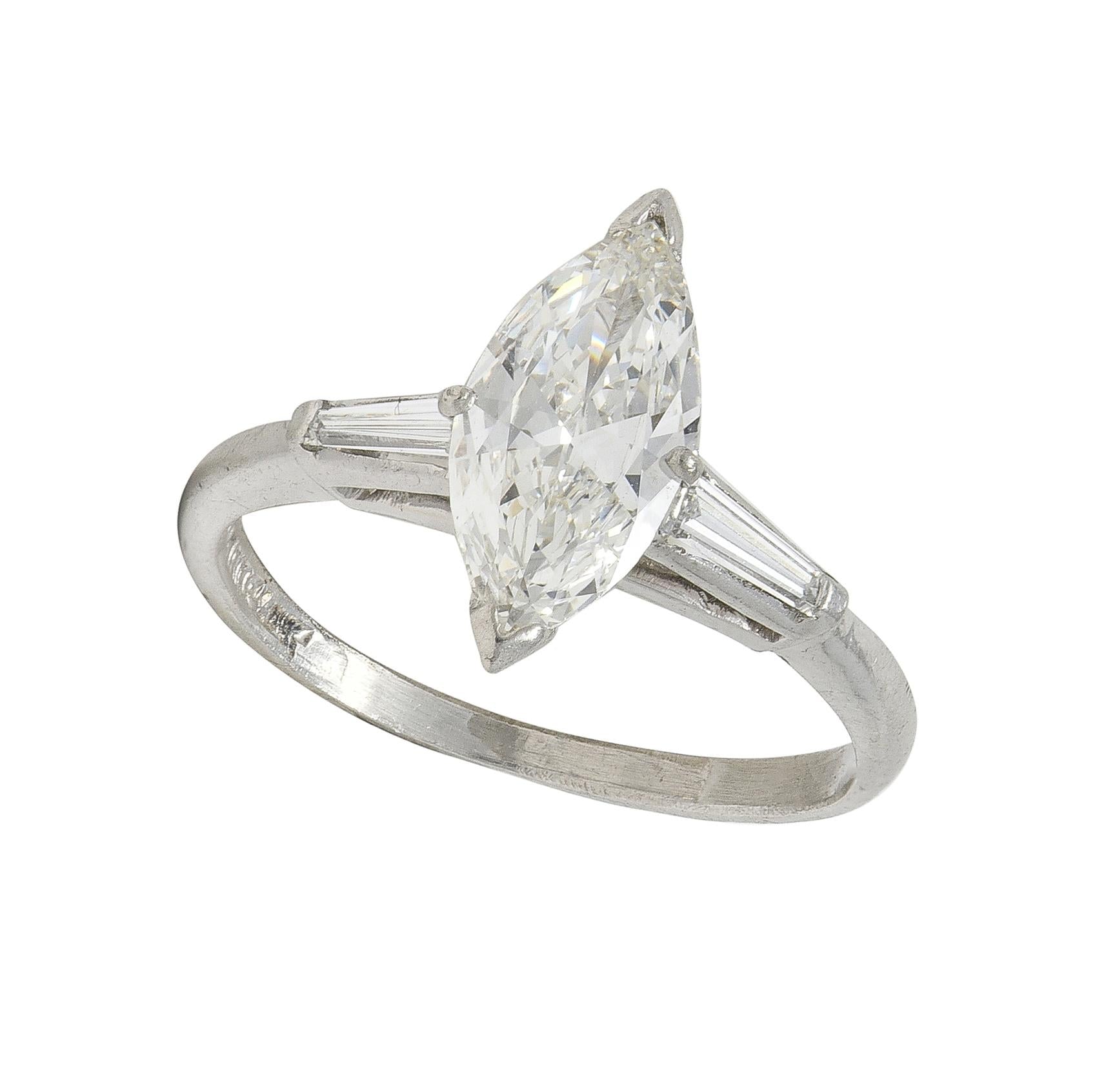 Mid-Century 1.35 CTW Marquise Cut Diamond Platinum Vintage Engagement Ring