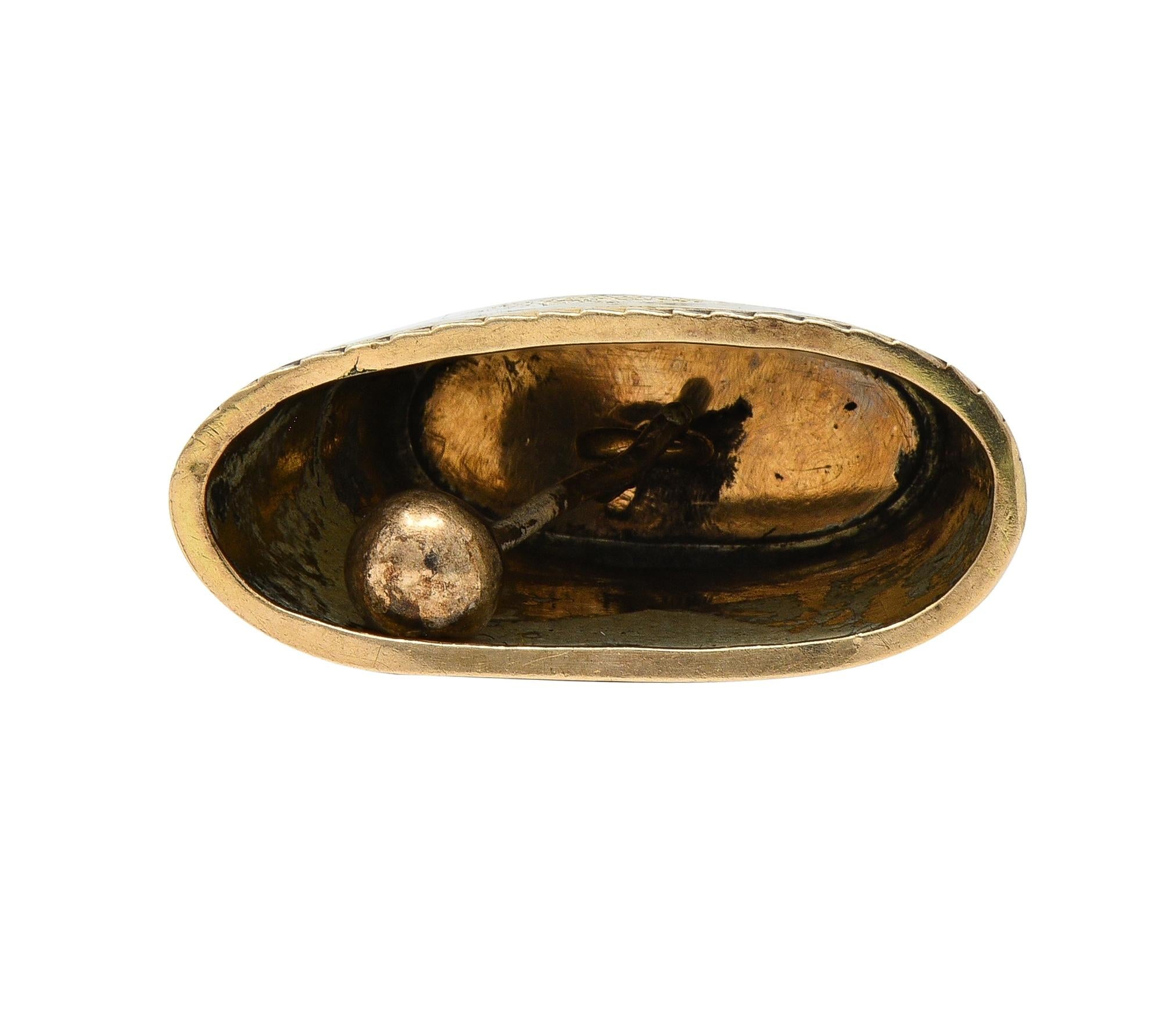 1959 Enamel 14 Karat Yellow Gold Engraved Belt Motif Vintage Cowbell Charm
