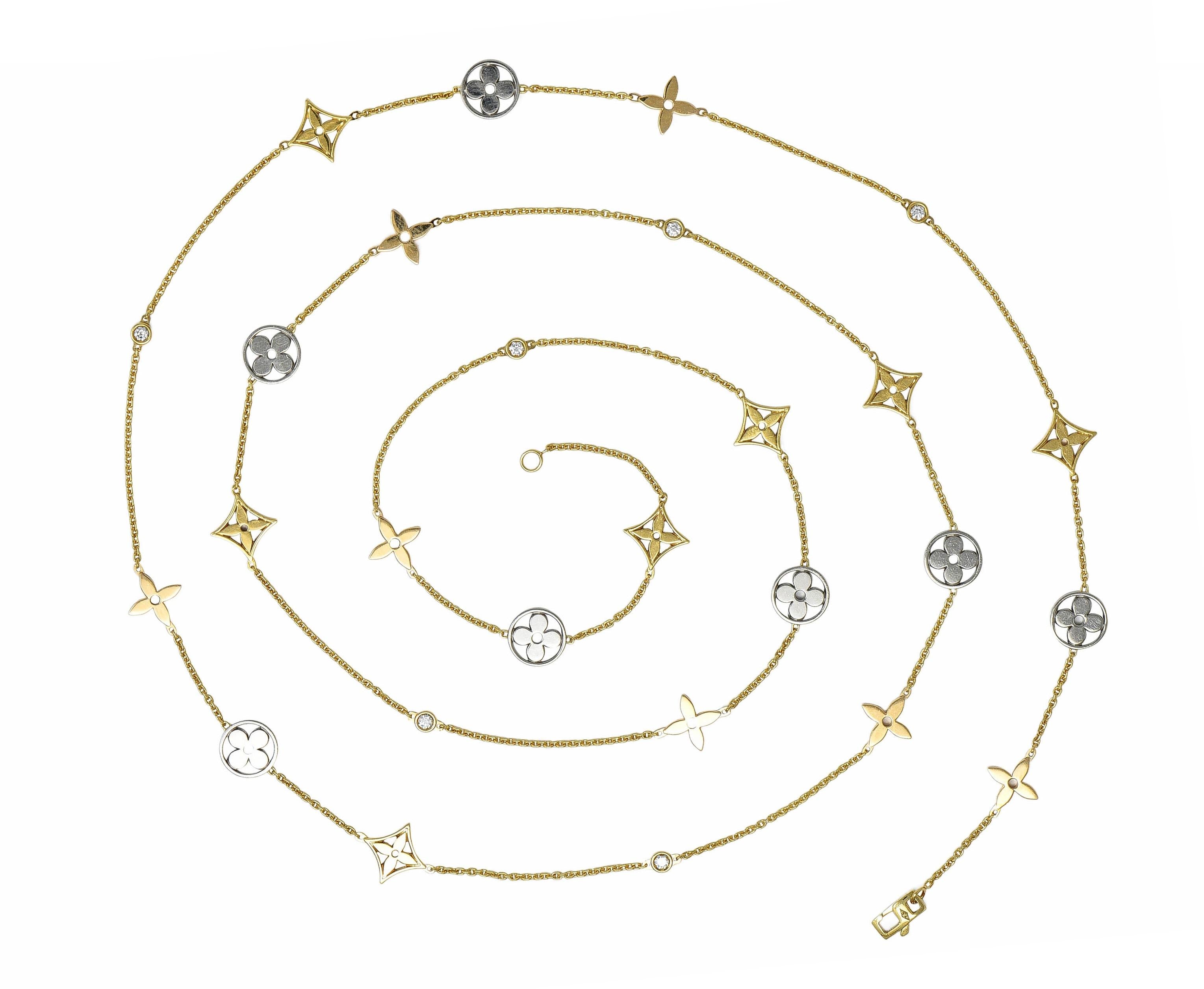 Louis Vuitton French Diamond 18 Karat Gold Monogram Idylle Icon Station Necklace