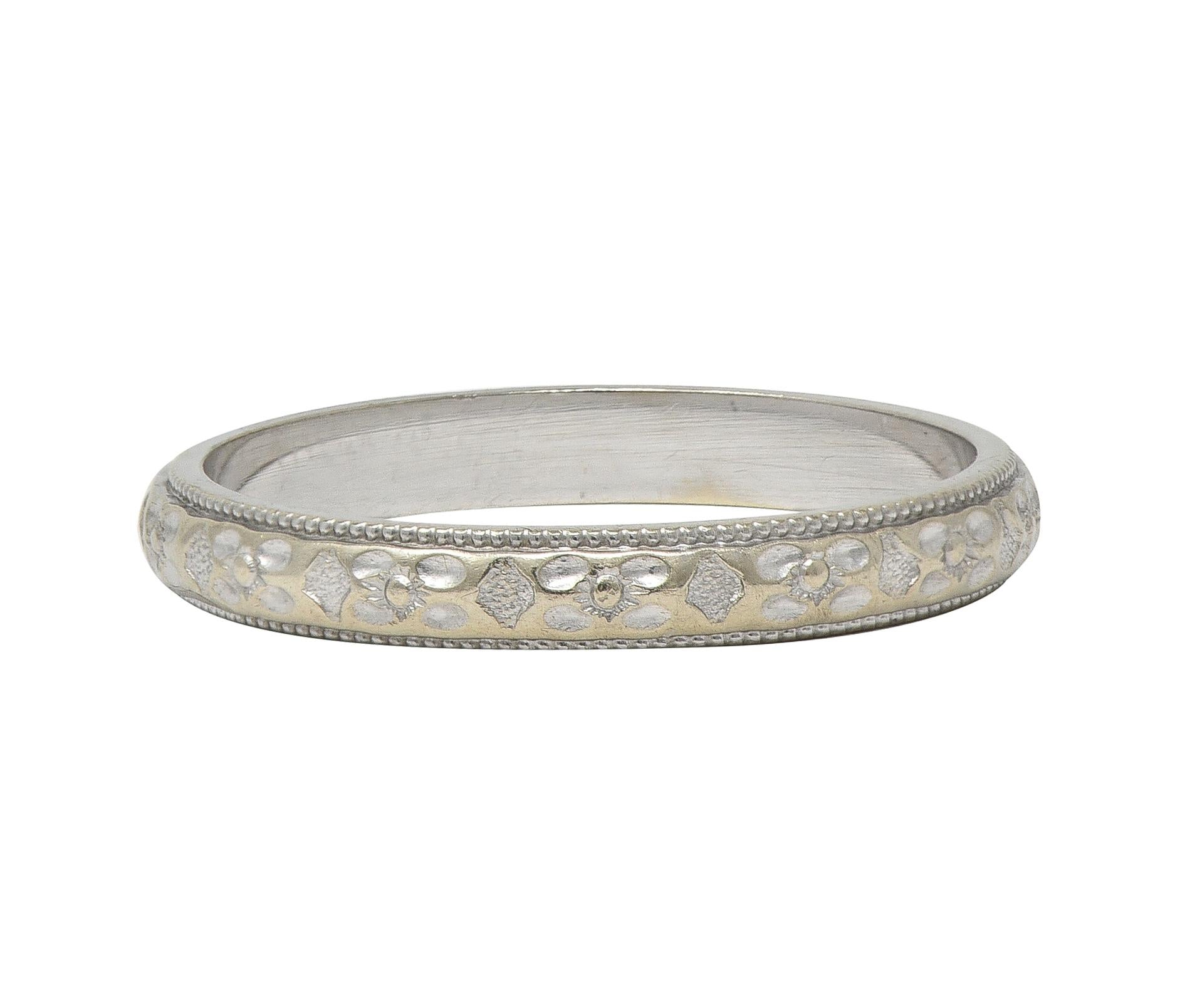 Art Deco 14 Karat White Gold Vintage Orange Blossom Wedding Band Ring
