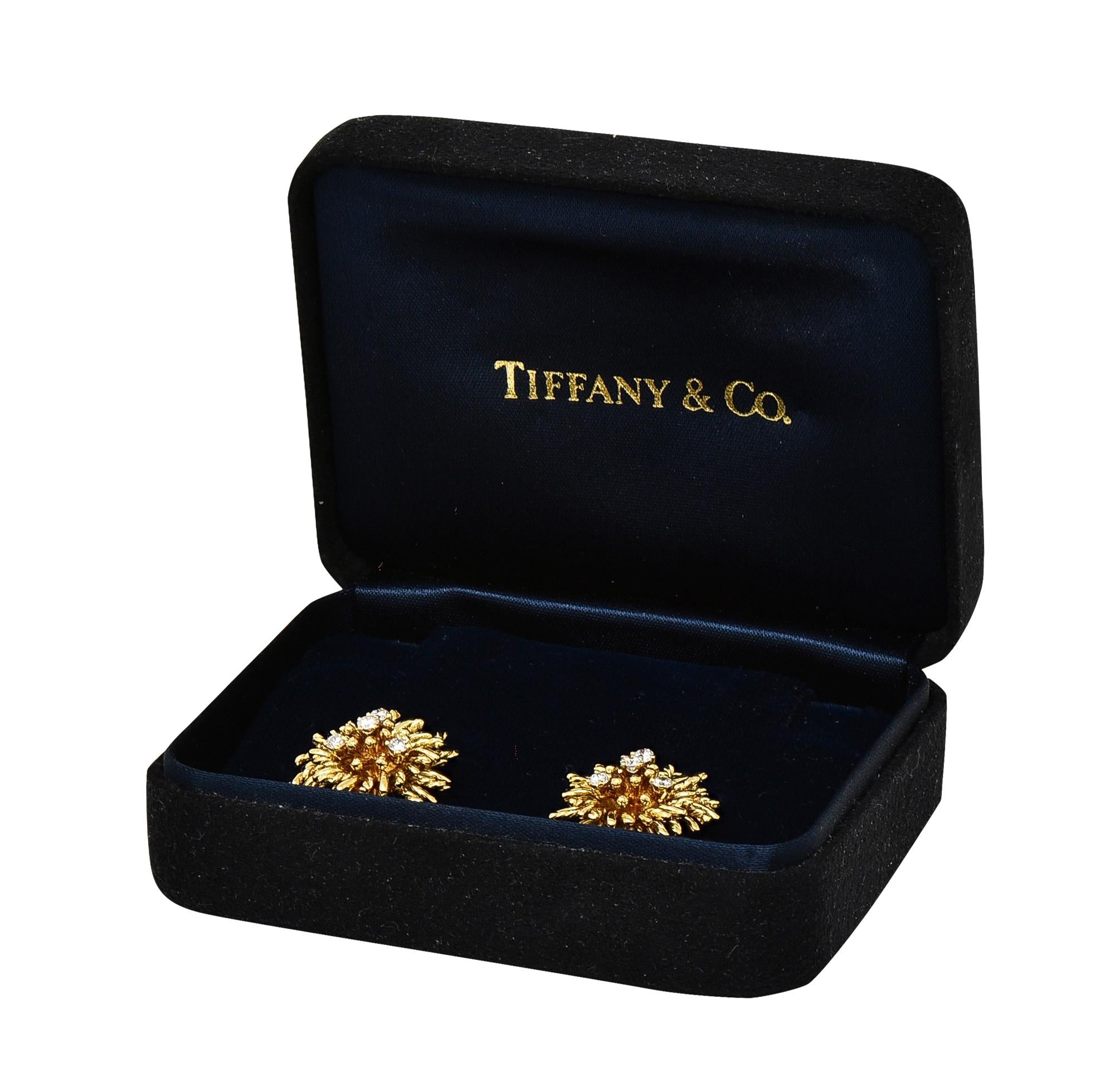 Tiffany & Co. 1970's Diamond 18K Gold Vintage Anemone Ear-Clip Earrings