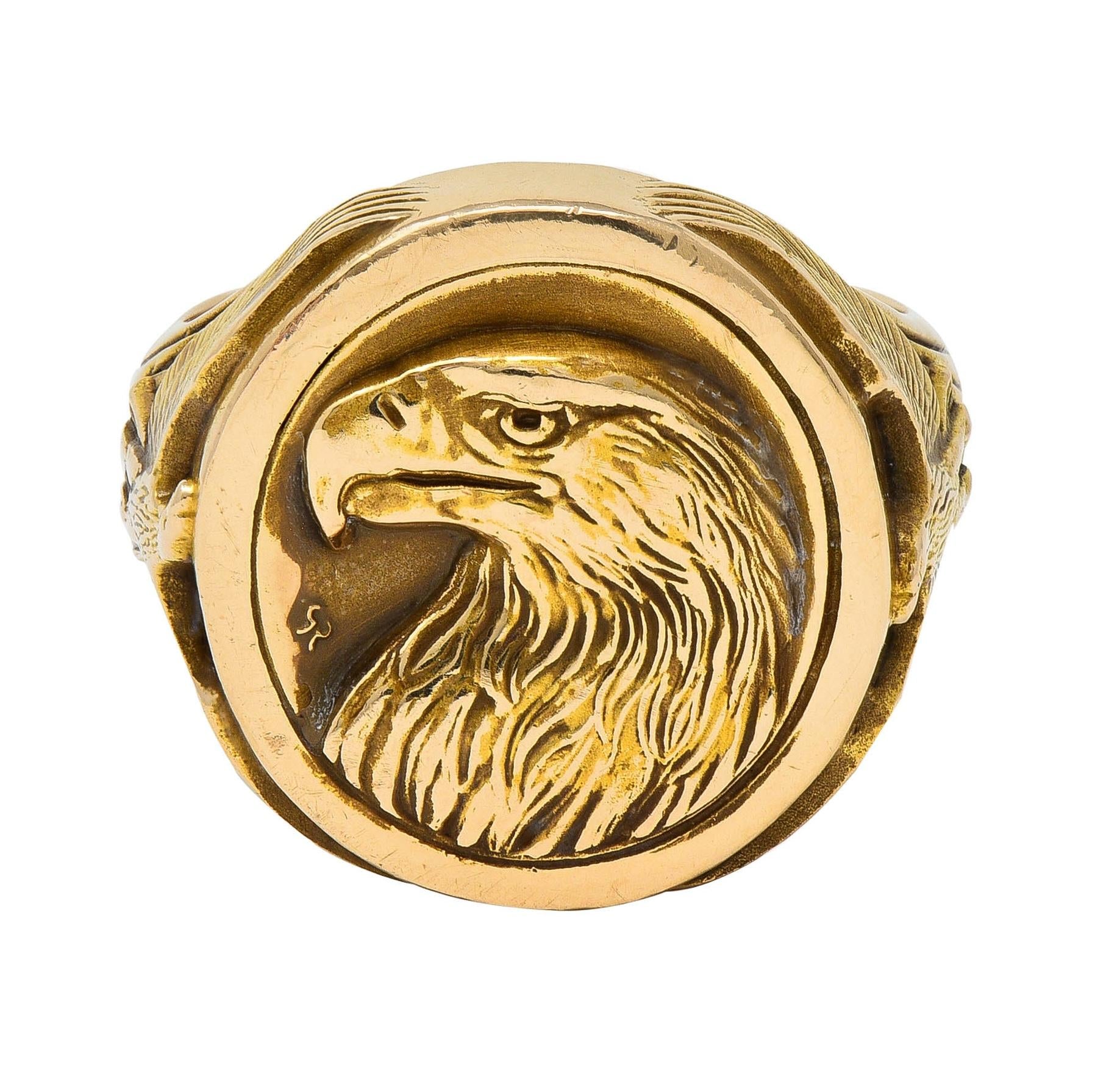 Gilroy Roberts 1977 US Franklin Mint 14K Gold Golden Eagle Vintage Signet Ring