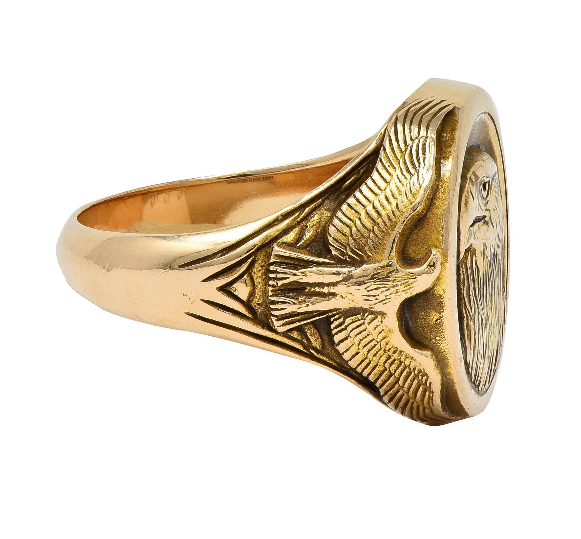 Gilroy Roberts 1977 US Franklin Mint 14K Gold Golden Eagle Vintage Signet Ring