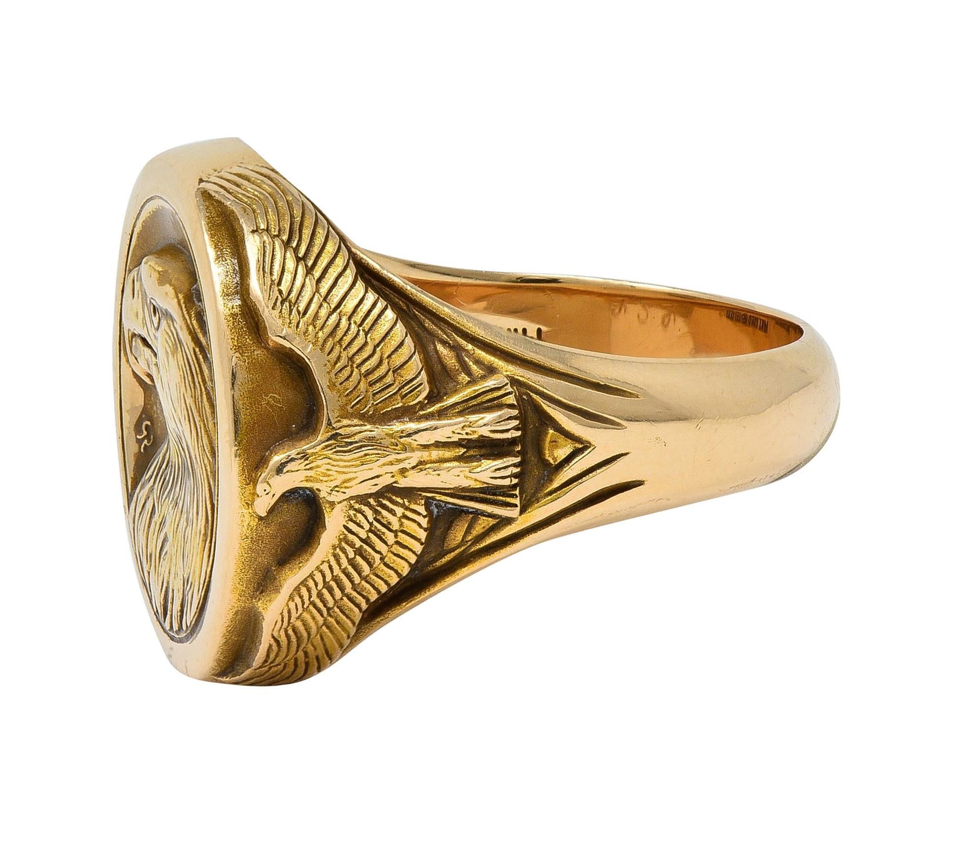 Gilroy Roberts 1977 US Franklin Mint 14K Gold Golden Eagle Vintage Signet Ring