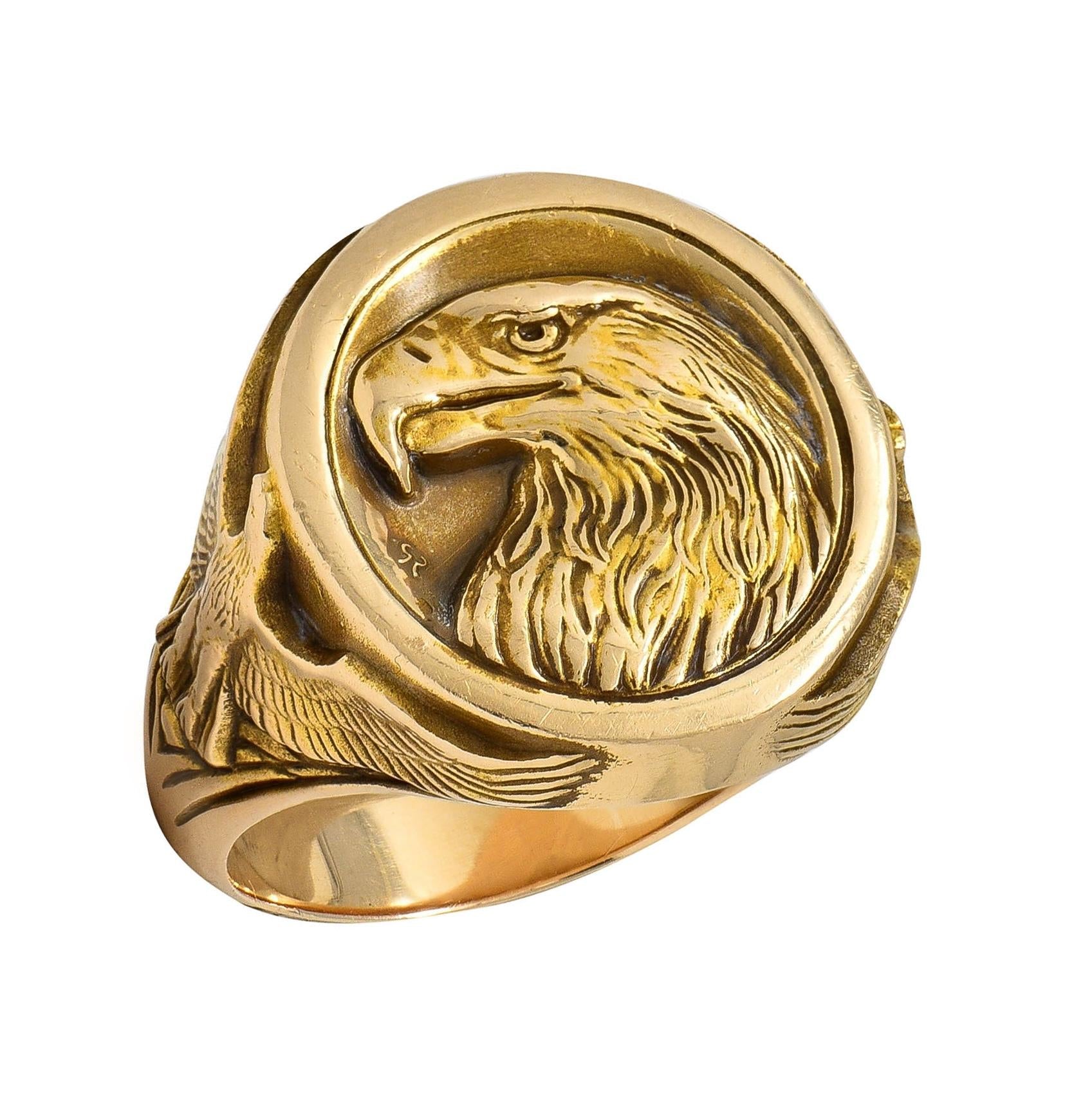 Gilroy Roberts 1977 US Franklin Mint 14K Gold Golden Eagle Vintage Signet Ring
