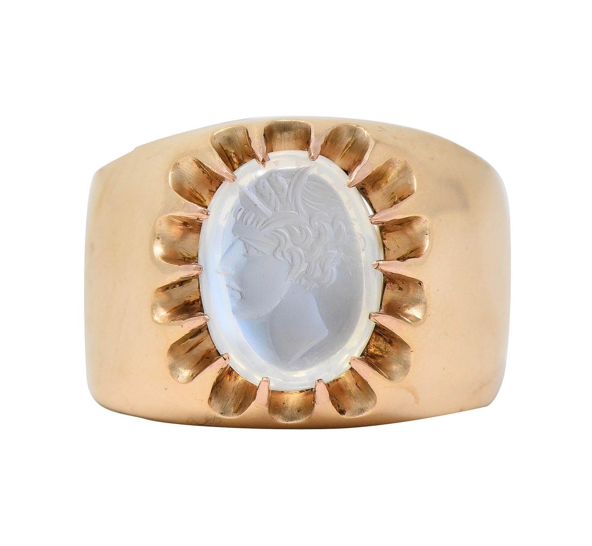 Victorian Moonstone Intaglio 14 Karat Yellow Gold Antique Belcher Unisex Ring
