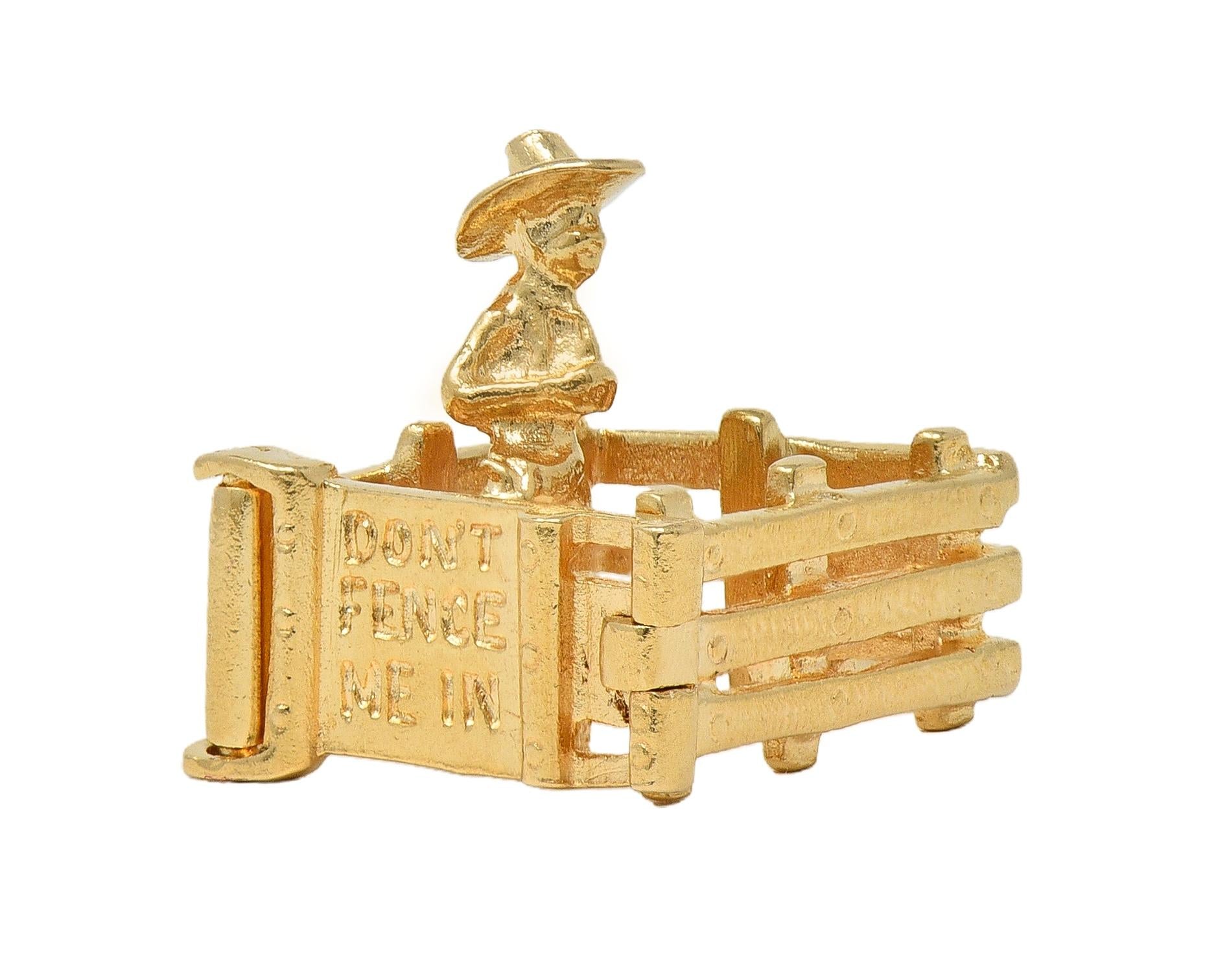 1990's 14 Karat Yellow Gold Vintage Farmer-In-A-Pen Pendant Charm