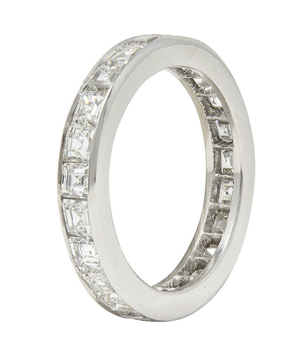 1950's 4.14 CTW Asscher Cut Diamond Platinum Vintage Eternity Band Ring