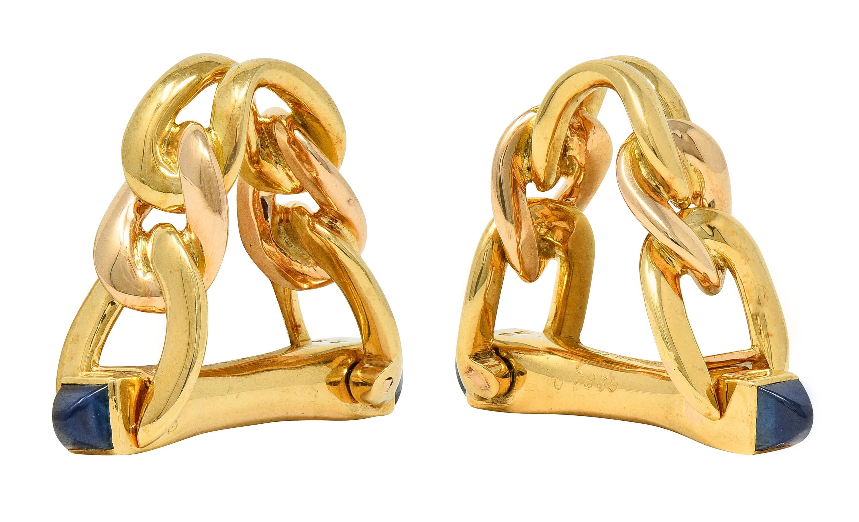 Cartier 1940's Sapphire 18 Karat Yellow Gold Vintage Stirrup Cufflinks