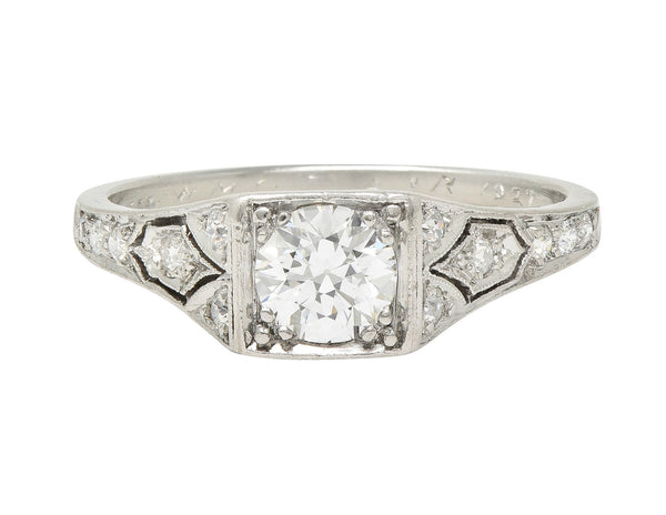 Tiffany & Co. Art Deco Old European Cut Diamond Platinum Scroll Antique Engagement Ring