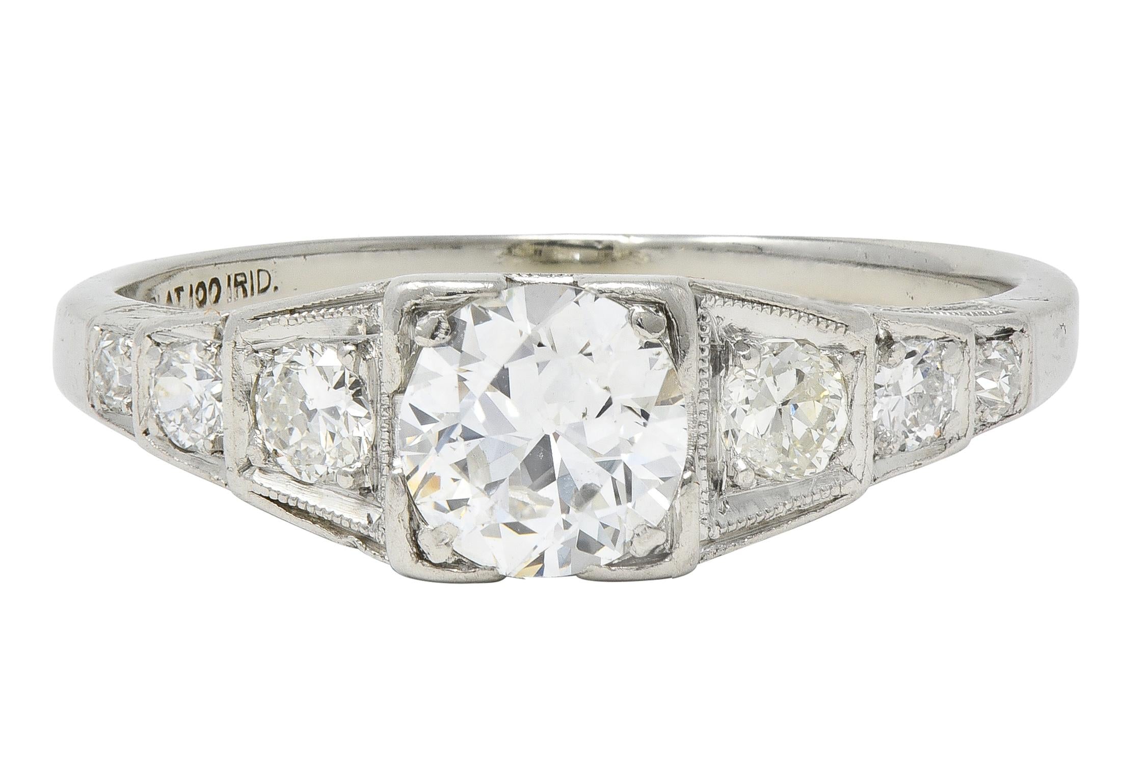 Art Deco Old European Cut Diamond Platinum Vintage Stepped Engagement Ring