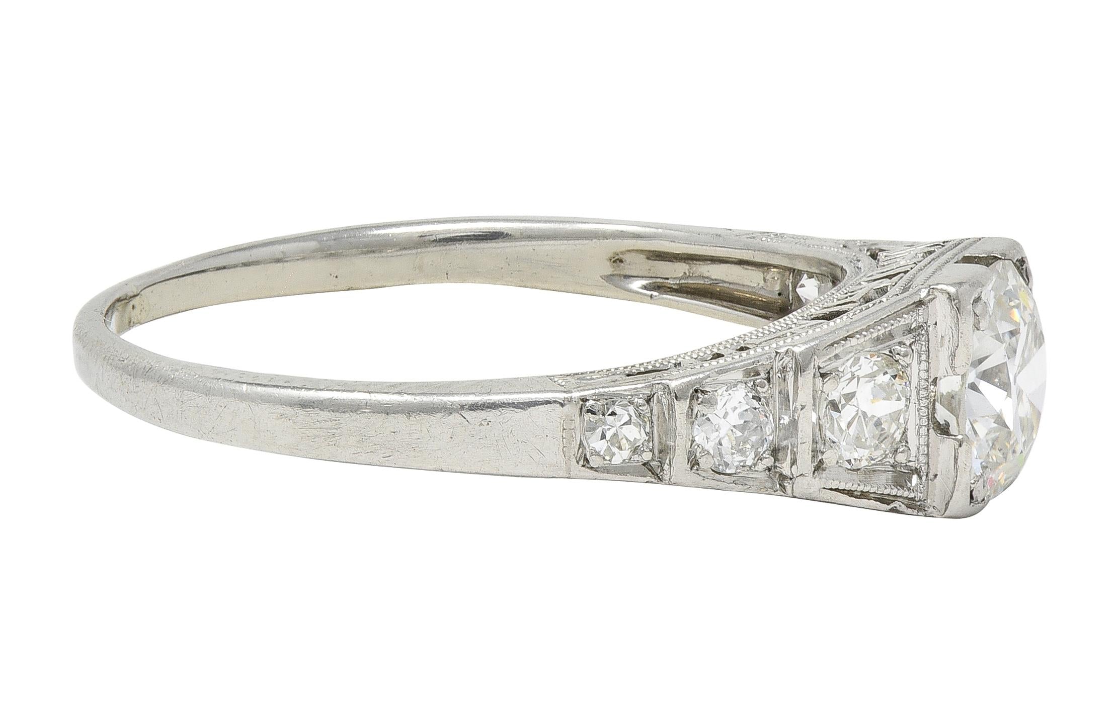 Art Deco Old European Cut Diamond Platinum Vintage Stepped Engagement Ring