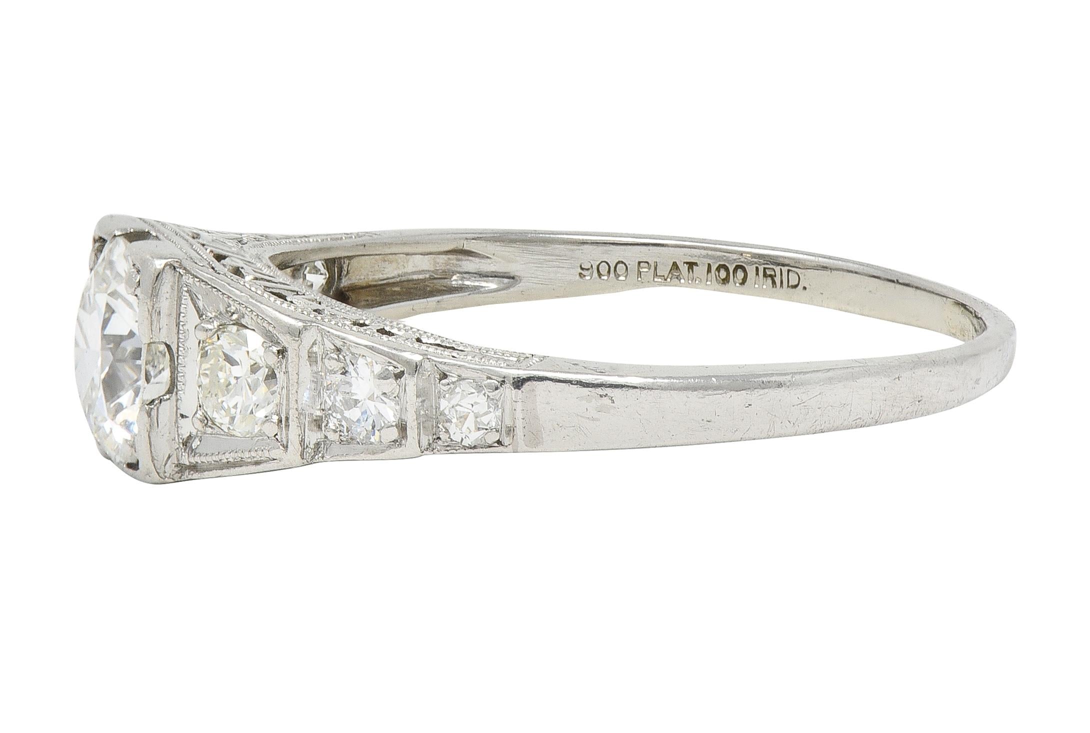 Art Deco Old European Cut Diamond Platinum Vintage Stepped Engagement Ring