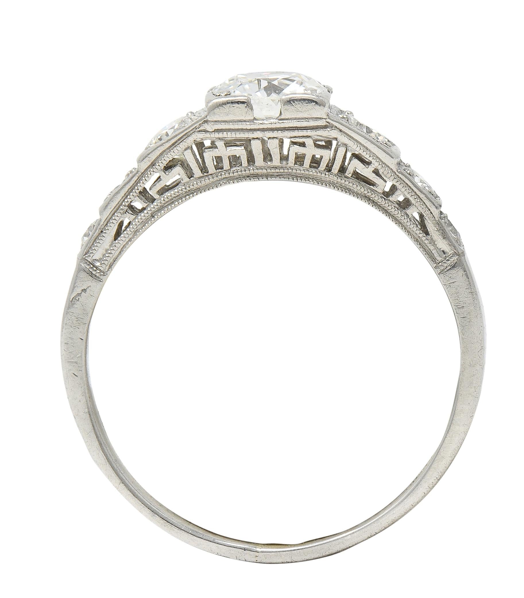 Art Deco Old European Cut Diamond Platinum Vintage Stepped Engagement Ring