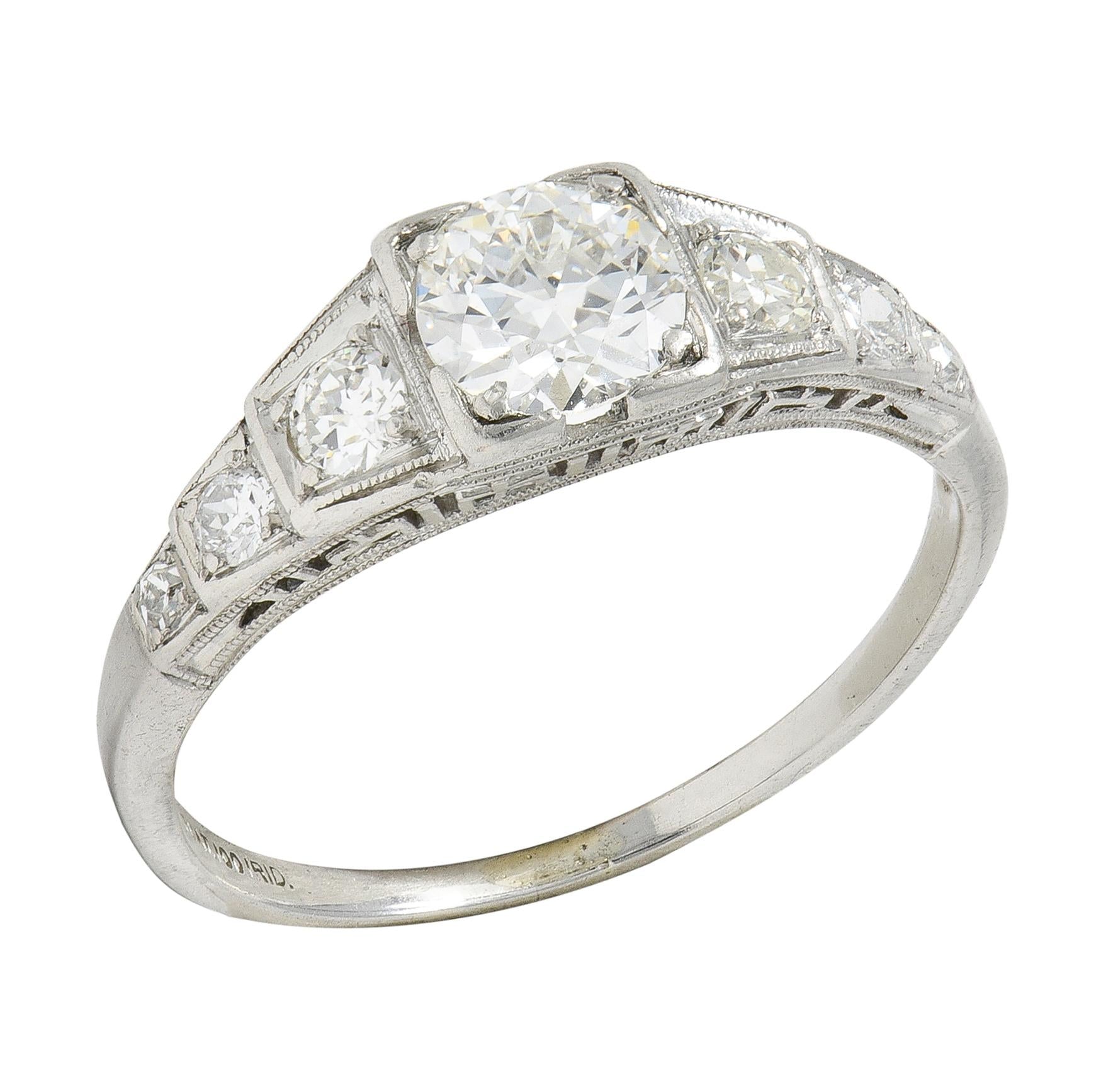 Art Deco Old European Cut Diamond Platinum Vintage Stepped Engagement Ring
