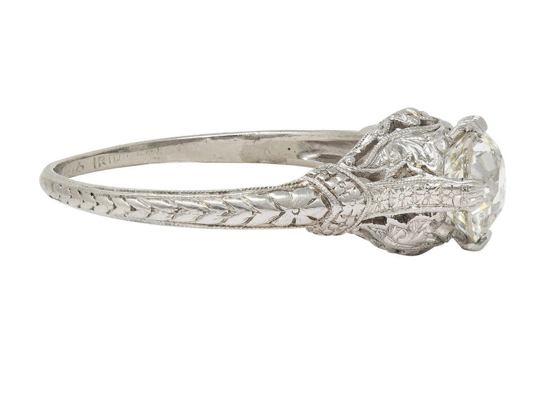 Art Deco 0.99 CTW European Diamond Platinum Lotus Antique Engagement Ring GIA