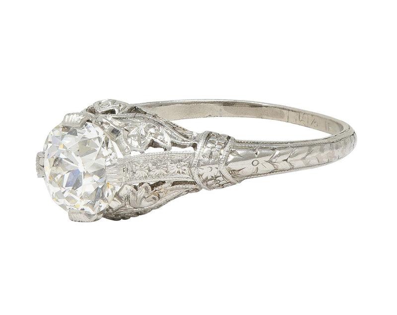 Art Deco 0.99 CTW European Diamond Platinum Lotus Antique Engagement Ring GIA