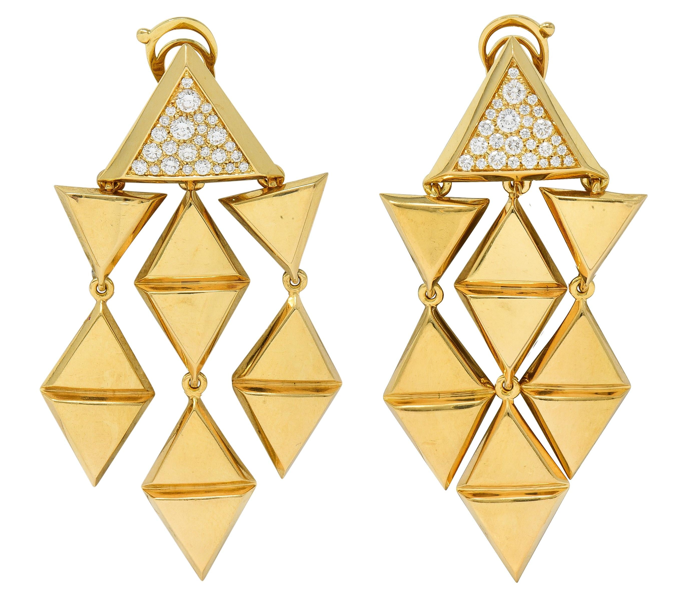 Marina B. 1980's Diamond 18 Karat Yellow Gold Vintage Triangoli Drop Earrings