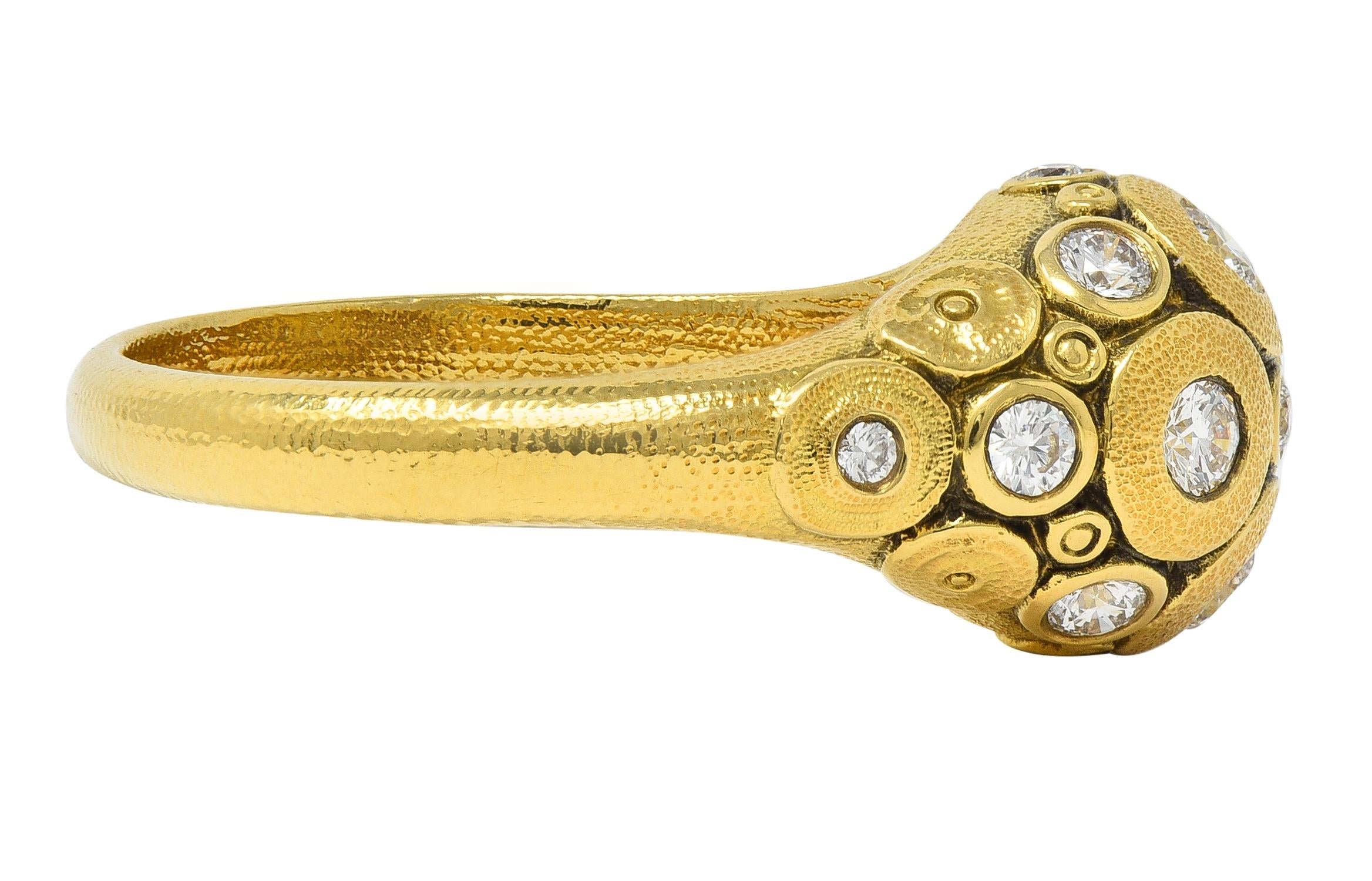 Alex Sepkus 2000's Diamond 18 Karat Yellow Gold water Lilies Dome Ring